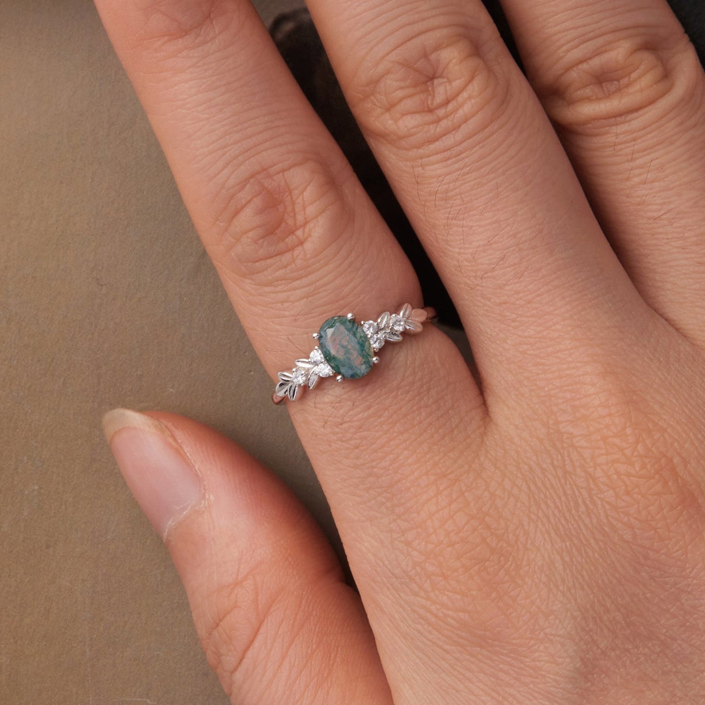Anillo de Colgante de Ágata y CZ de Plata Esterlina 925 - Talla 6