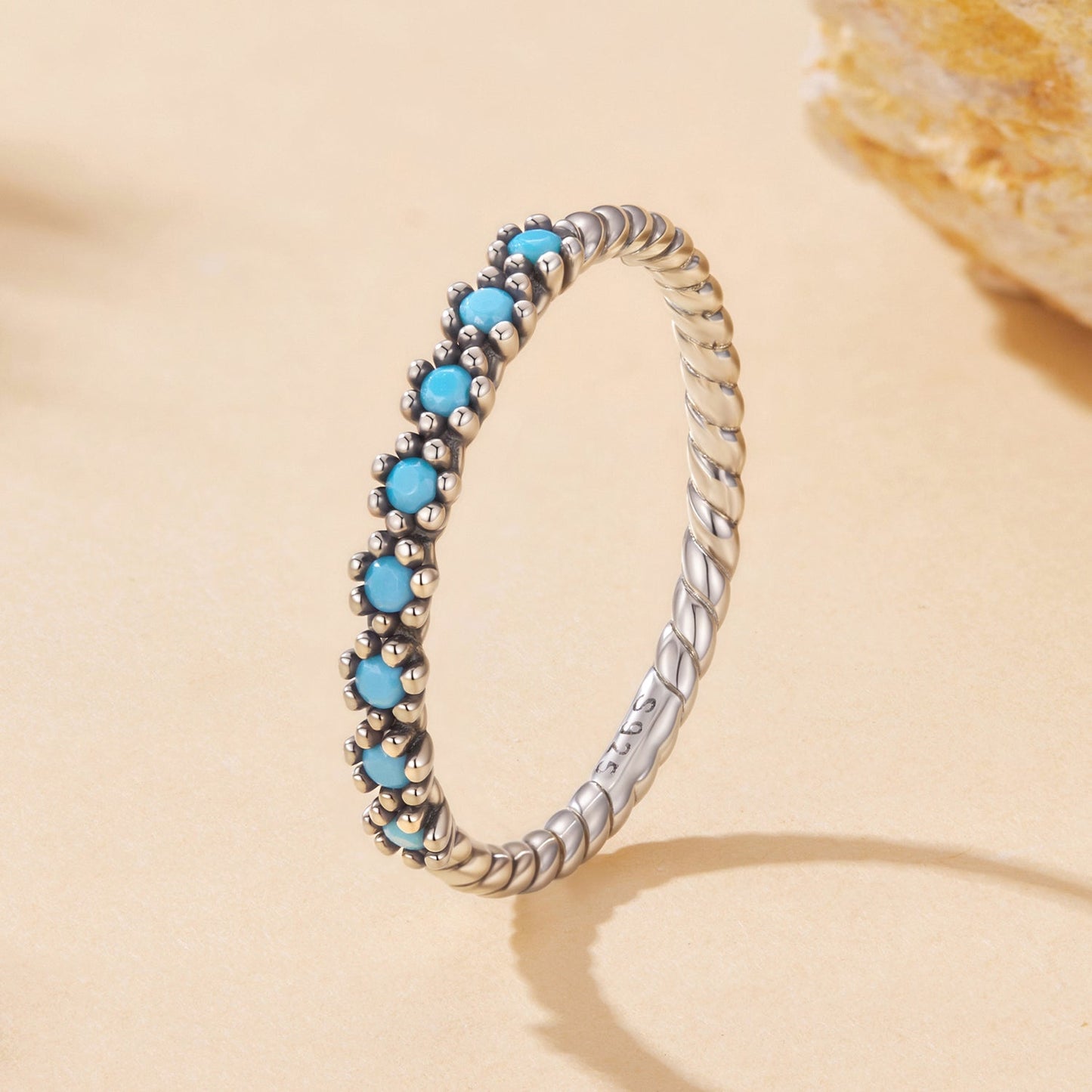 Anillo de Turquesa Sintética de Plata de Ley 925 - Talla 6.0