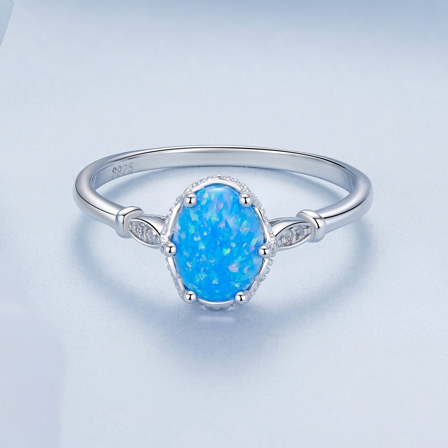 925 Sterling Silver Opal Engagement Ring with White Gold Plating