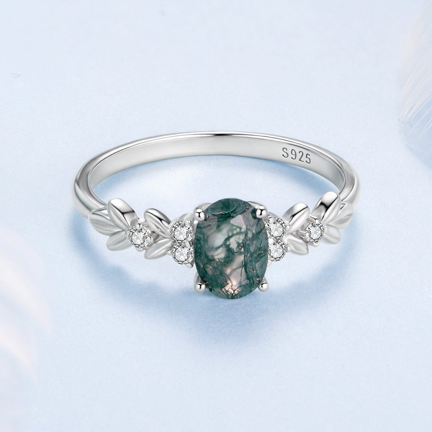 Anillo de Colgante de Ágata y CZ de Plata Esterlina 925 - Talla 6