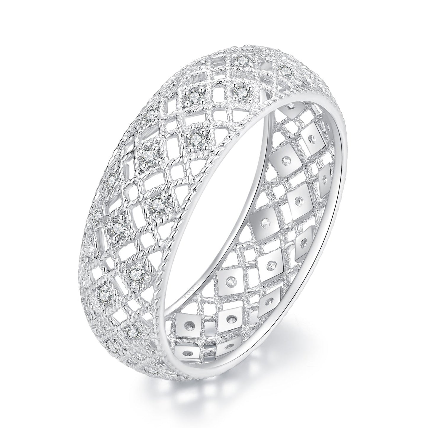 Bague Pavé CZ en Argent Sterling 925 et Plaqué Platine - Taille 6