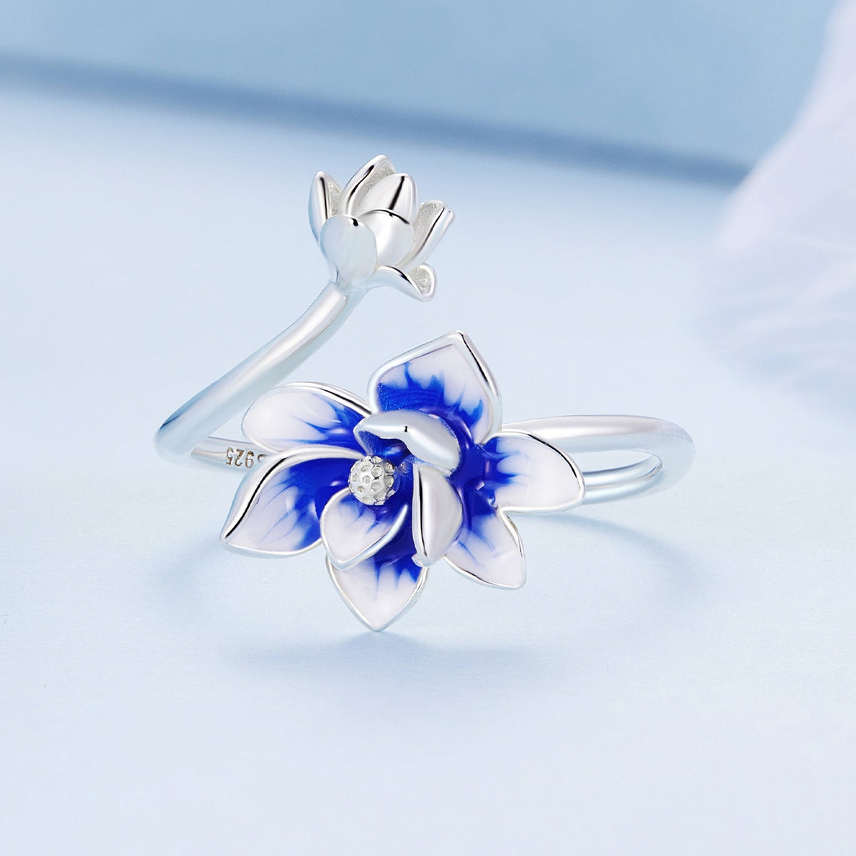 Anillo de Flor de Esmalte de Plata Esterlina 925