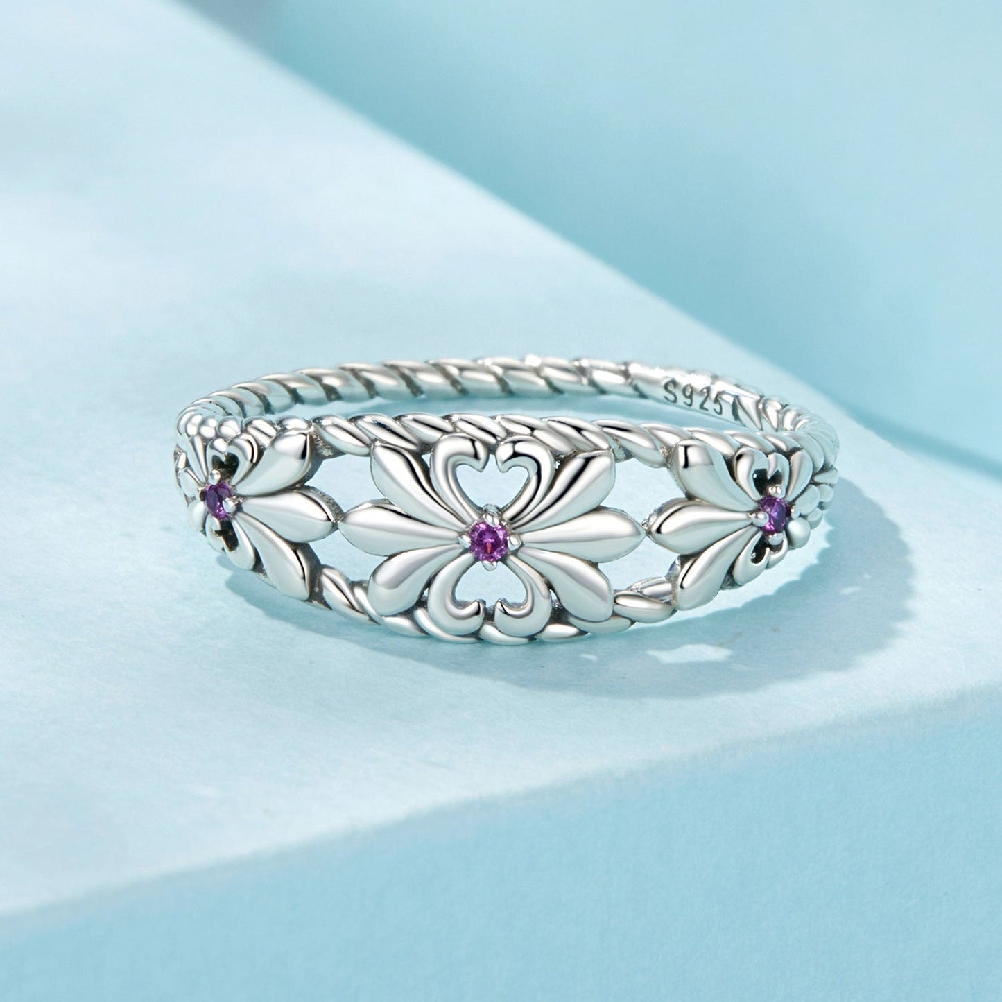 Bague en argent sterling 925 oxydé avec pavé de CZ pour femmes