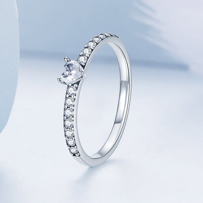 925 Sterling Silver Oxidized Engagement Ring with CZ, Size 6