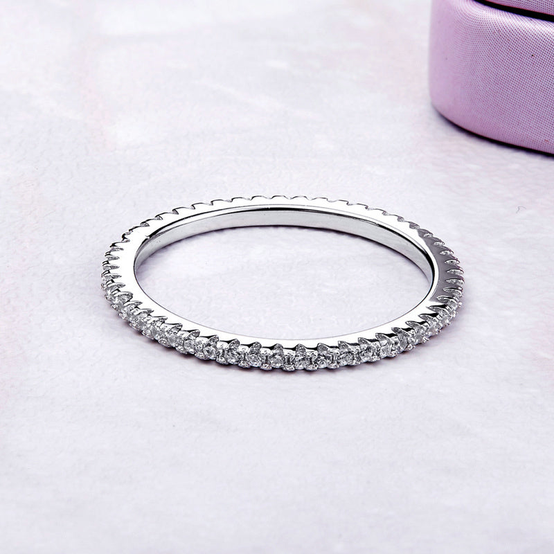 925 Sterling Silver Platinum Plated CZ Pavé Setting Ring - Size 5.0