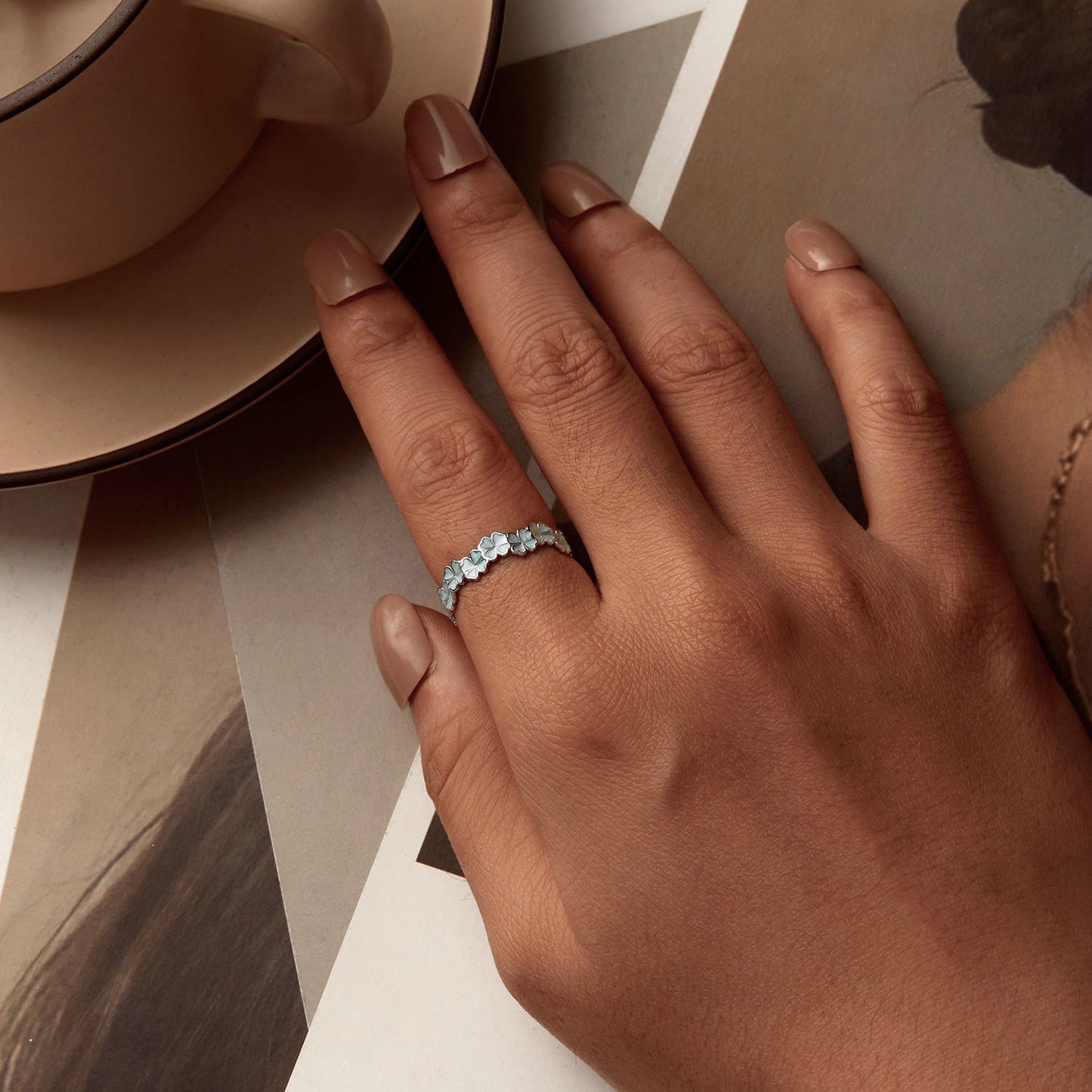 Anillo de Esmalte de Plata Esterlina 925 Elegante para Mujeres - Talla 6