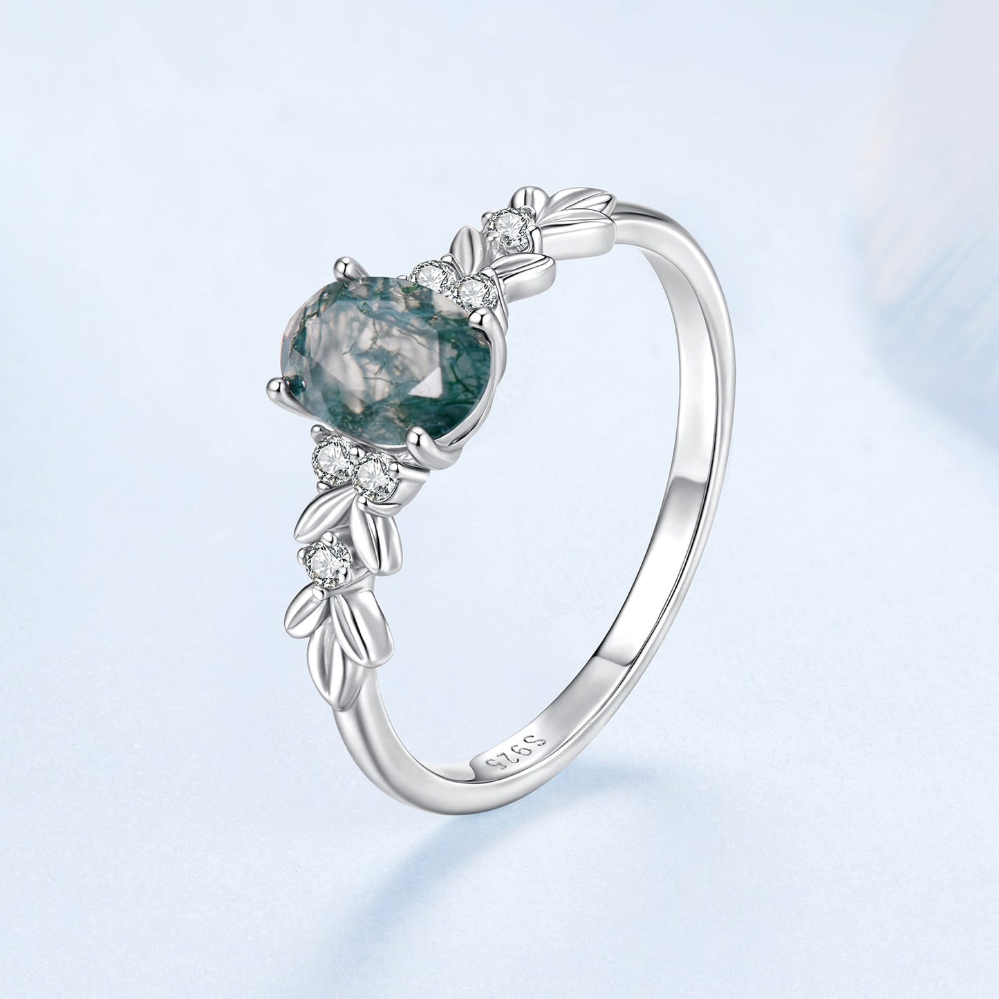 Anillo de Colgante de Ágata y CZ de Plata Esterlina 925 - Talla 6