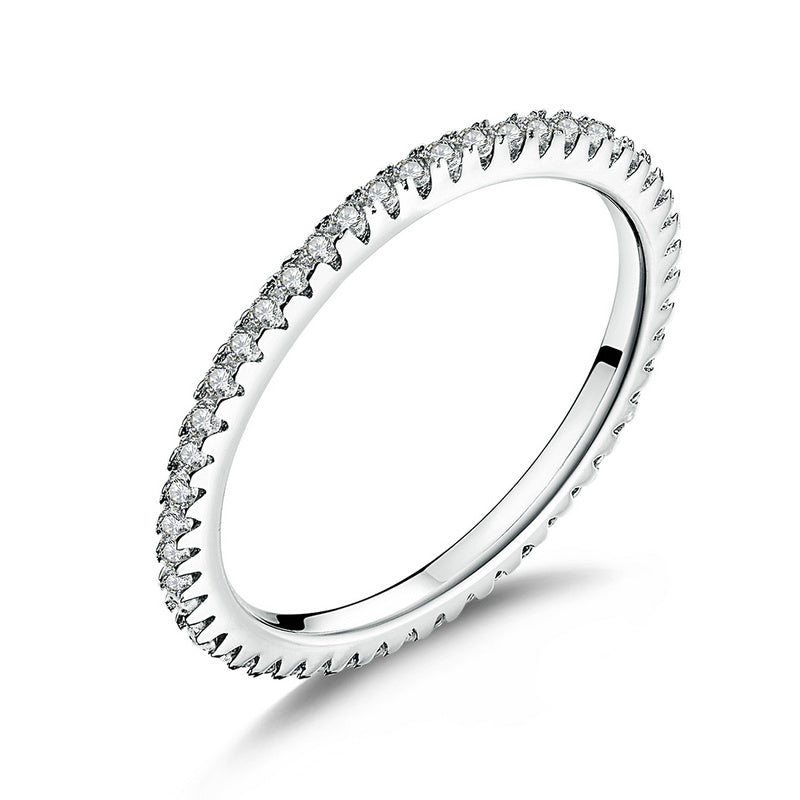 925 Sterling Silver Platinum Plated CZ Pavé Setting Ring - Size 5.0