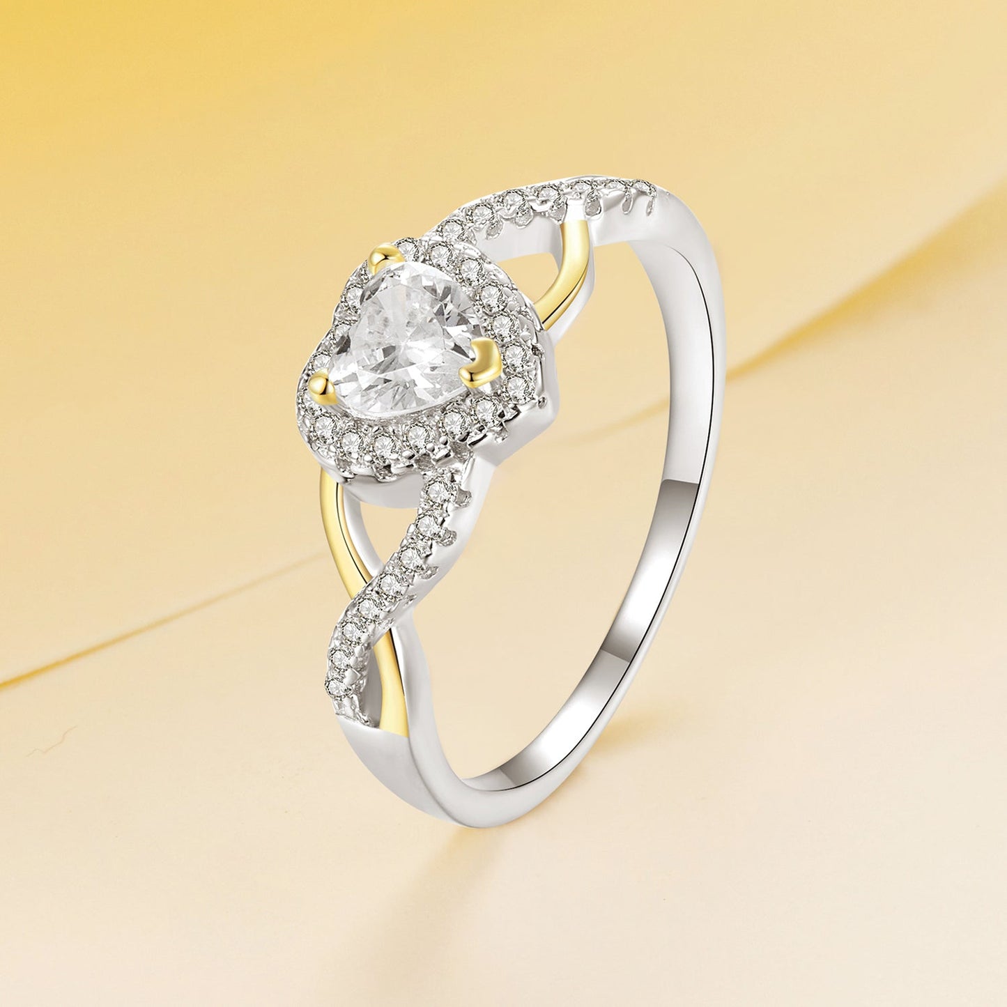 Anillo Elegante de Plata Esterlina 925 y Oro Blanco con CZ para Mujeres - Talla 7.0