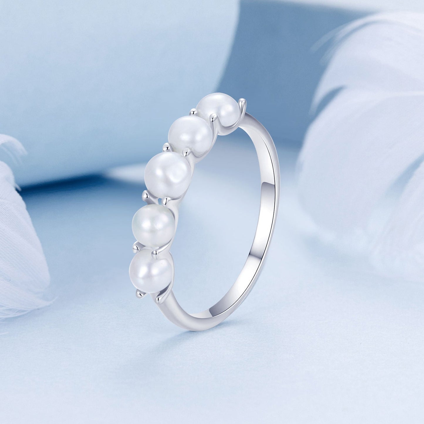 Anillo de plata esterlina 925 con perla natural chapado en platino - Talla 6.0