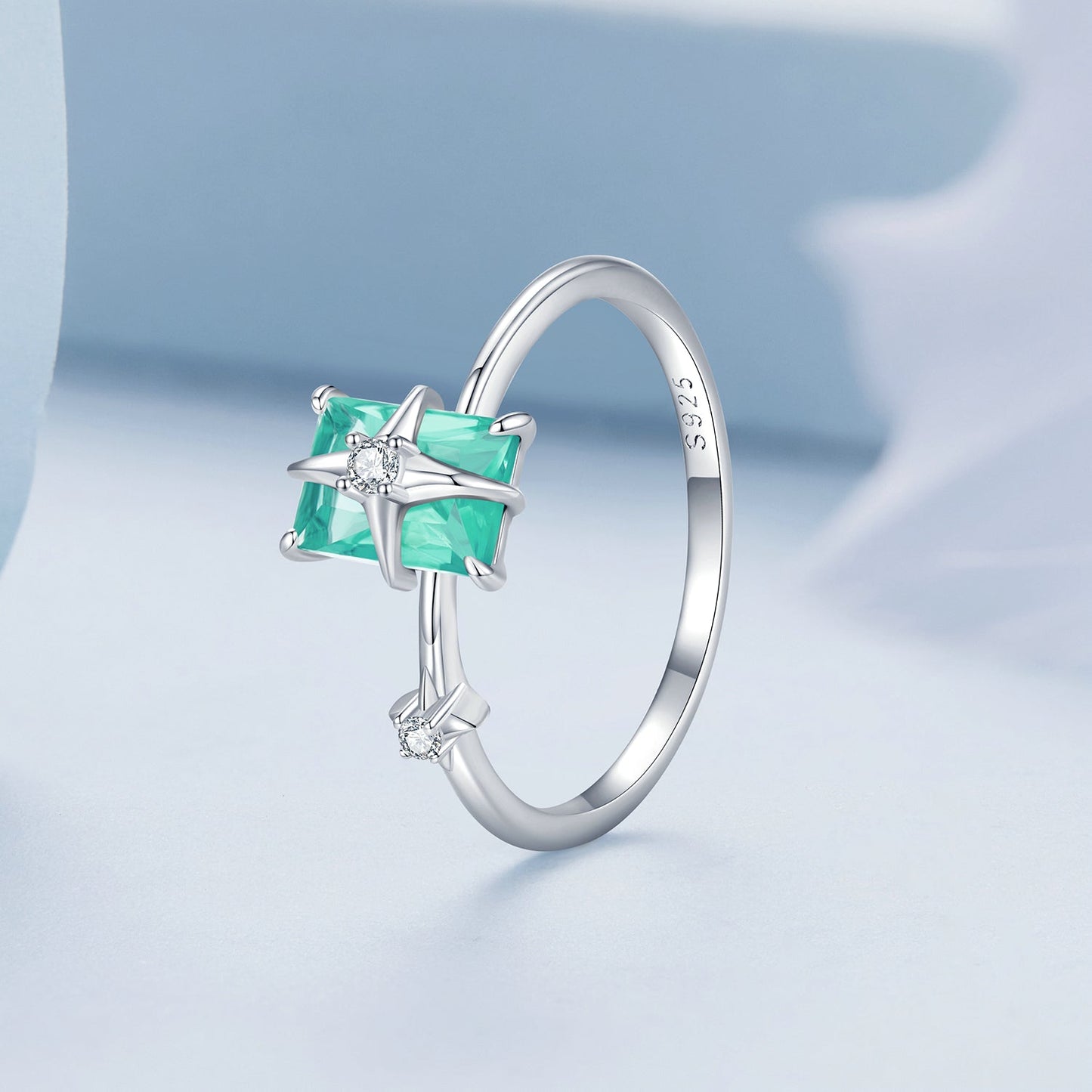 Bague de fiançailles élégante en argent sterling 925 avec CZ et verre pour femmes