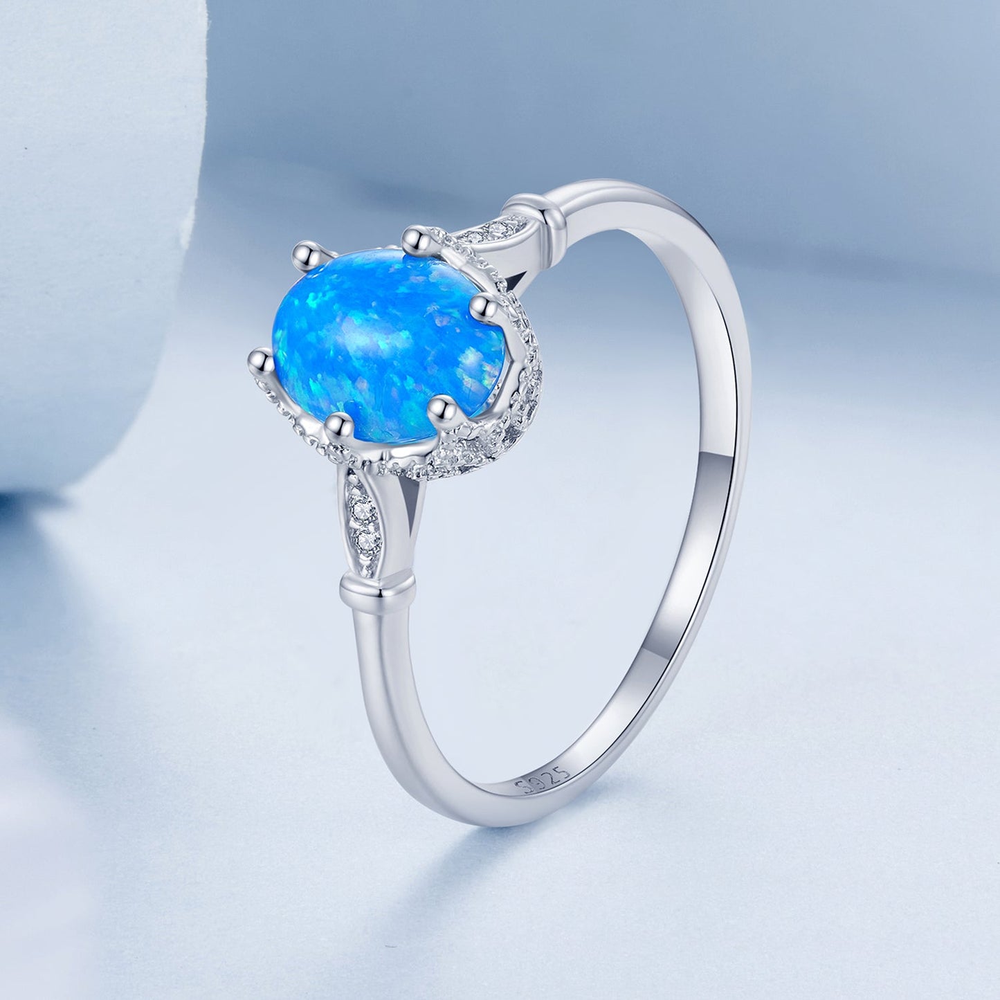 925 Sterling Silver Opal Engagement Ring with White Gold Plating
