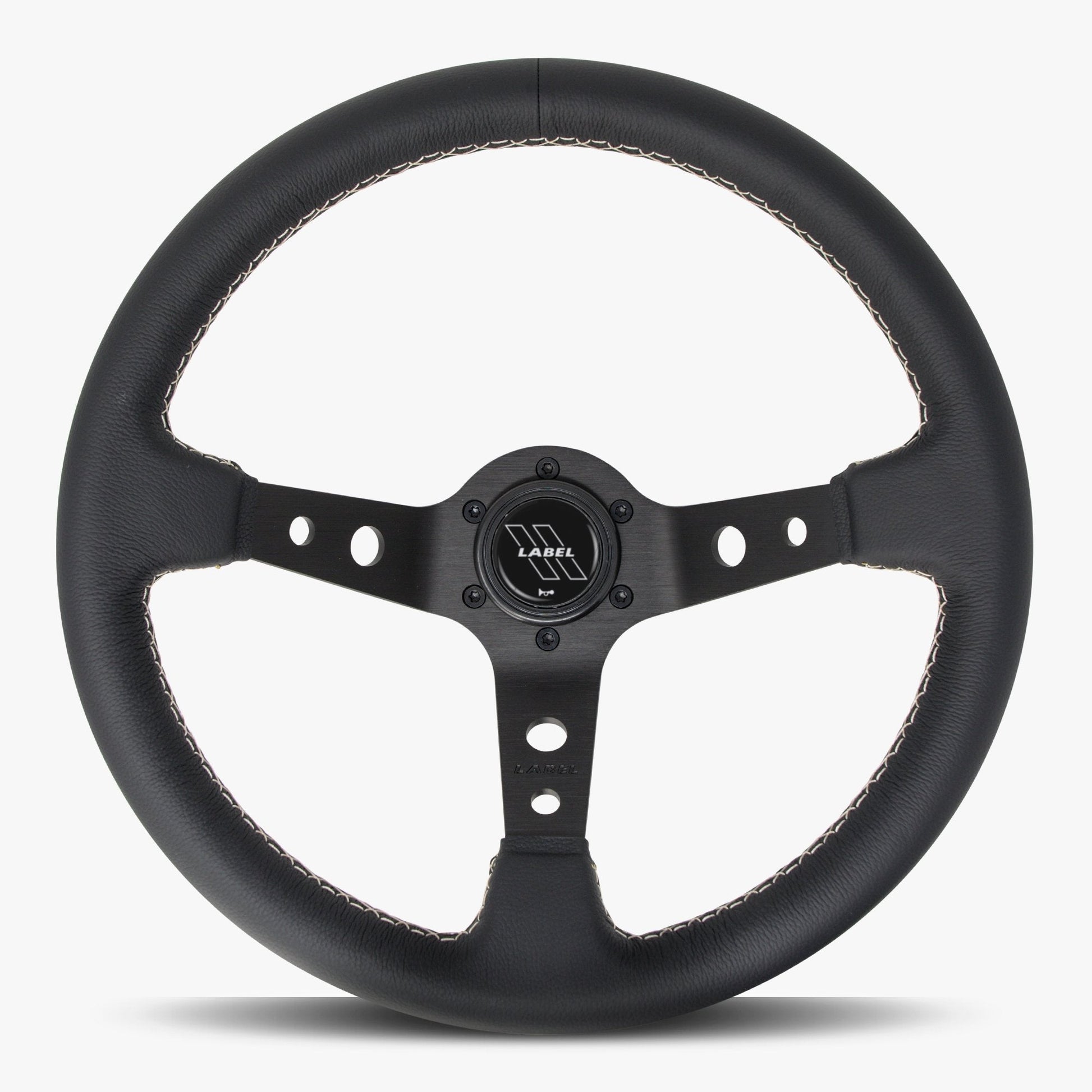 The Daytona Steering Wheel | Premium Black Leather & White Stitching - Korvel
