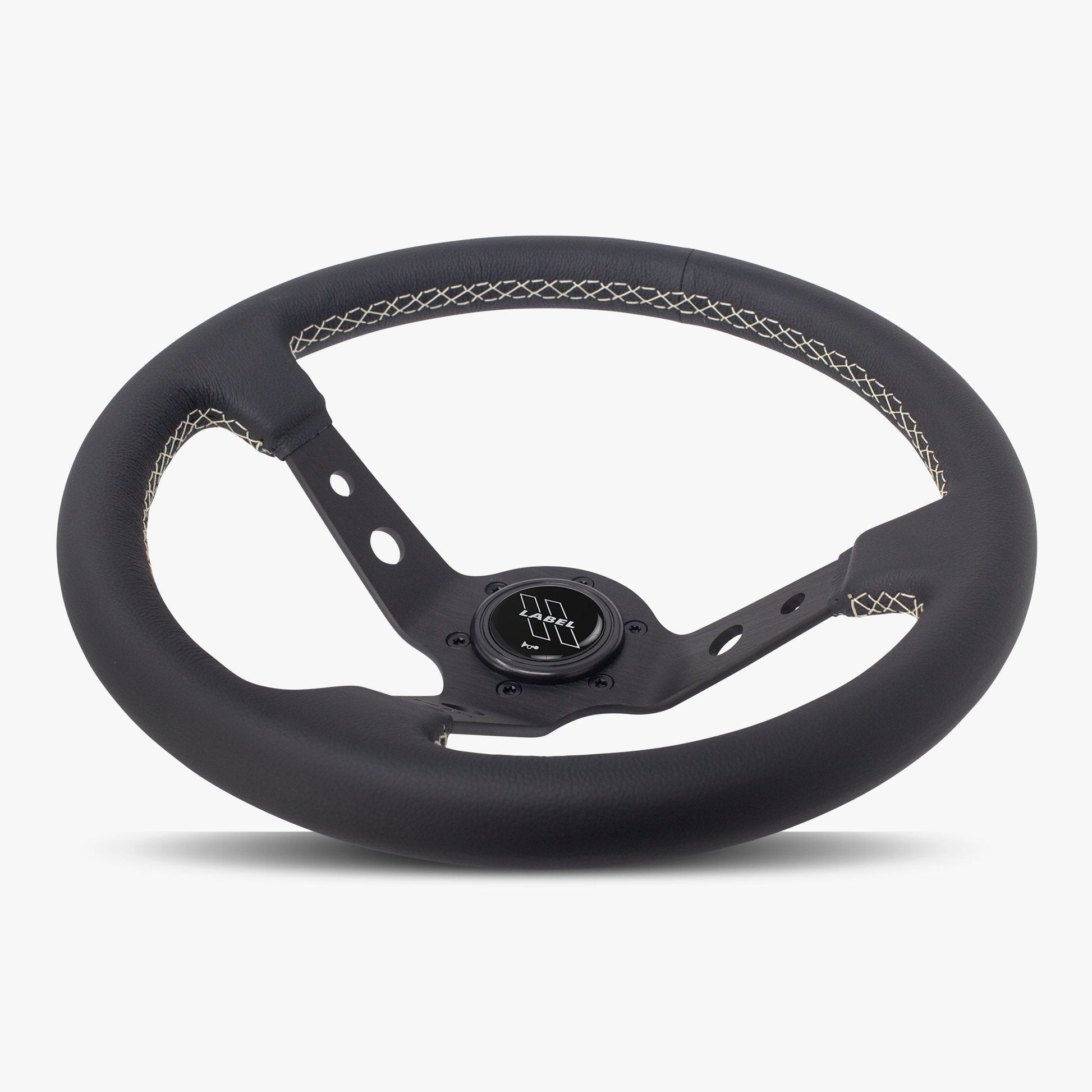 The Daytona Steering Wheel | Premium Black Leather & White Stitching - Korvel
