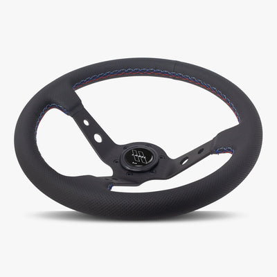 The Daytona Steering Wheel | Premium Black Perforated Leather & Bavarian Stitch - Korvel