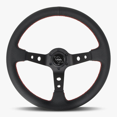 The Daytona Steering Wheel | Black Perforated Leather | Black Spokes | Red Stitching - Korvel