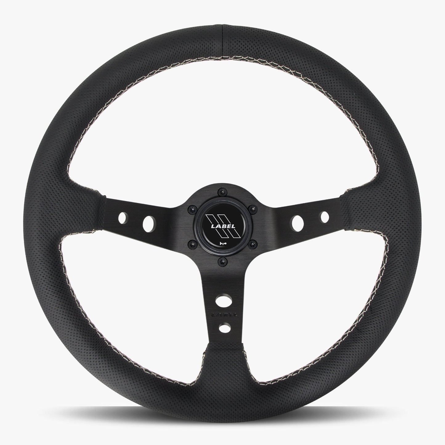 The Daytona Steering Wheel | Premium Black Perforated Leather | Sleek Black Spoke with White Stitching - Korvel