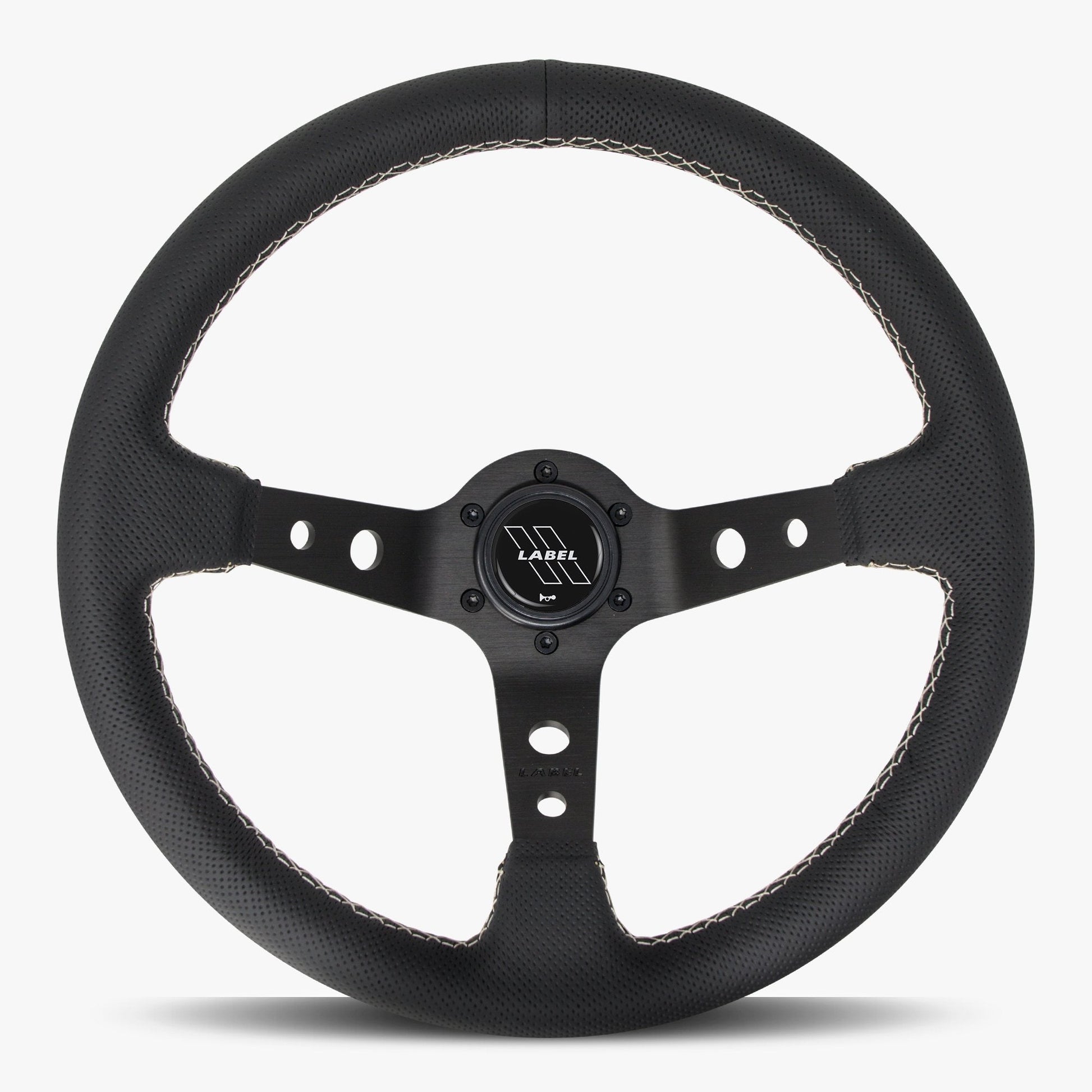 The Daytona Steering Wheel | Premium Black Perforated Leather | Sleek Black Spoke with White Stitching - Korvel
