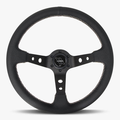 The Daytona Steering Wheel | Premium Black Perforated Leather | Sleek Black Spoke with White Stitching - Korvel