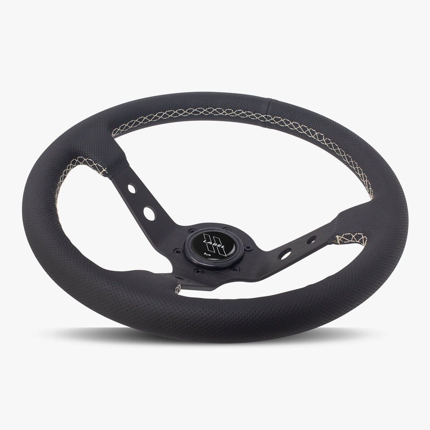 The Daytona Steering Wheel | Premium Black Perforated Leather | Sleek Black Spoke with White Stitching - Korvel