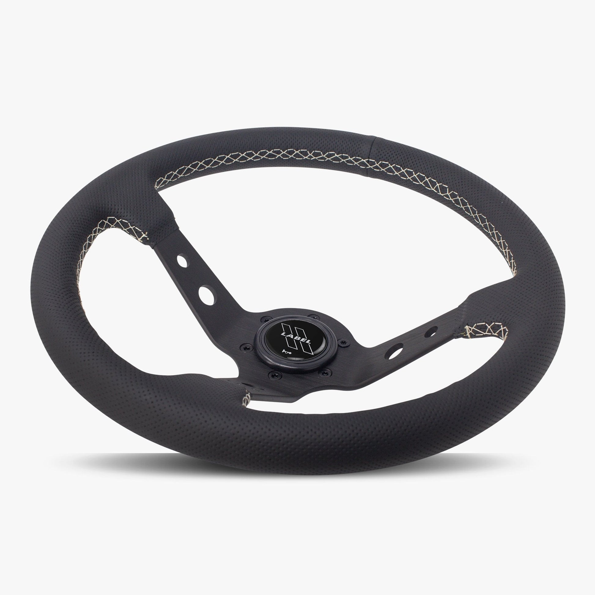 The Daytona Steering Wheel | Premium Black Perforated Leather | Sleek Black Spoke with White Stitching - Korvel