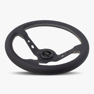 The Daytona Steering Wheel | Premium Black Perforated Leather | Sleek Black Spoke with White Stitching - Korvel