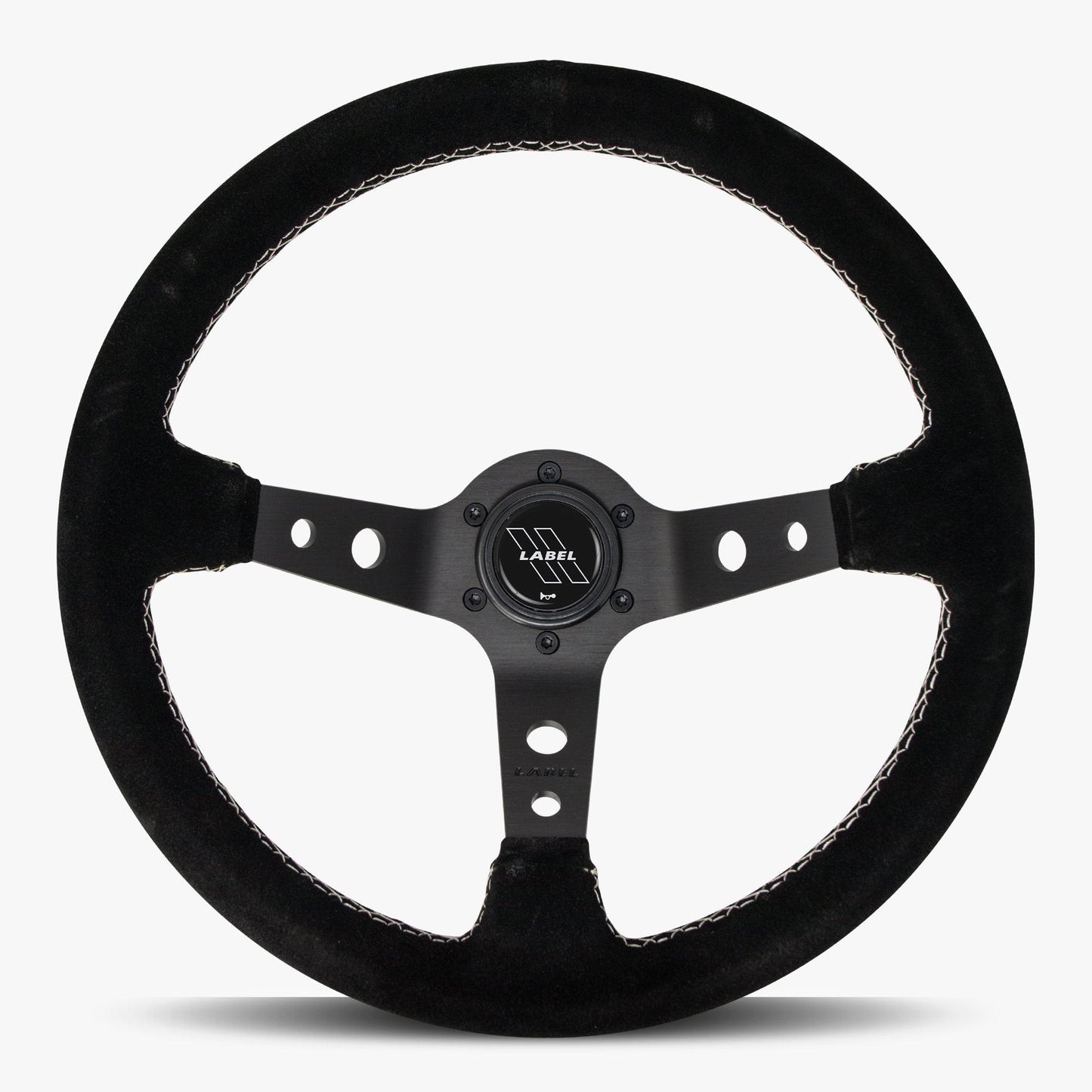 The Daytona Steering Wheel | Black Alcantara & White Stitching - Korvel