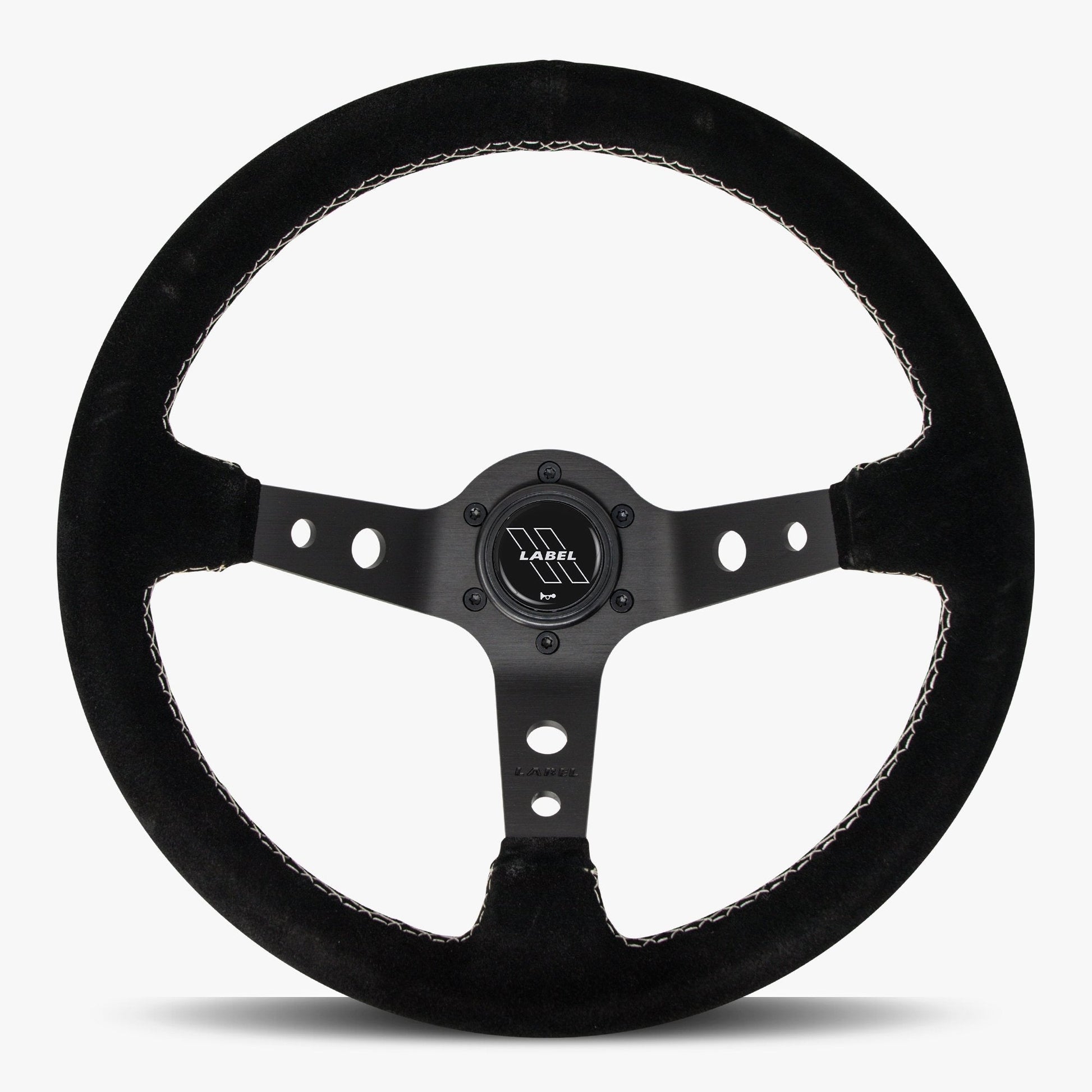 The Daytona Steering Wheel | Black Alcantara & White Stitching - Korvel