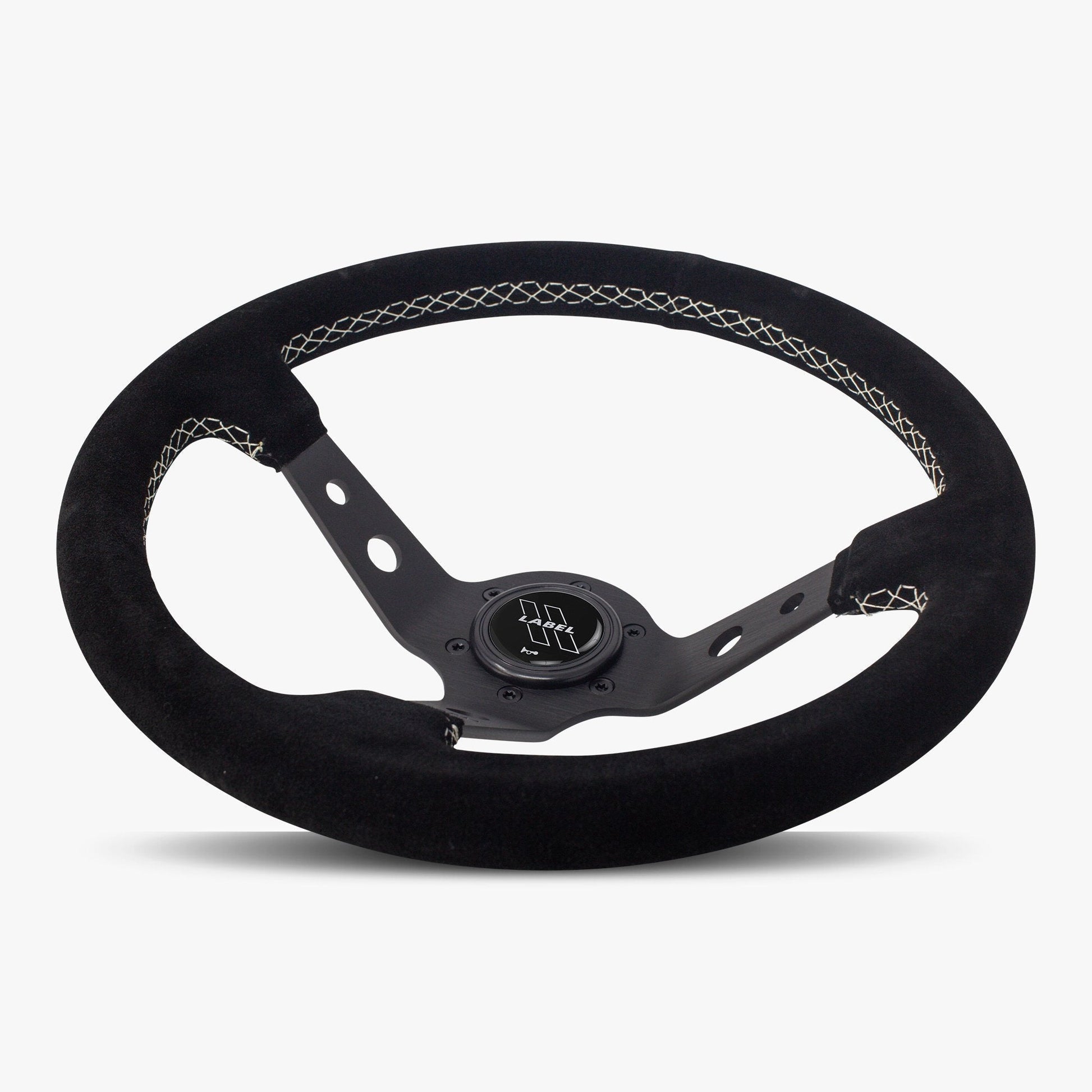 The Daytona Steering Wheel | Black Alcantara & White Stitching - Korvel