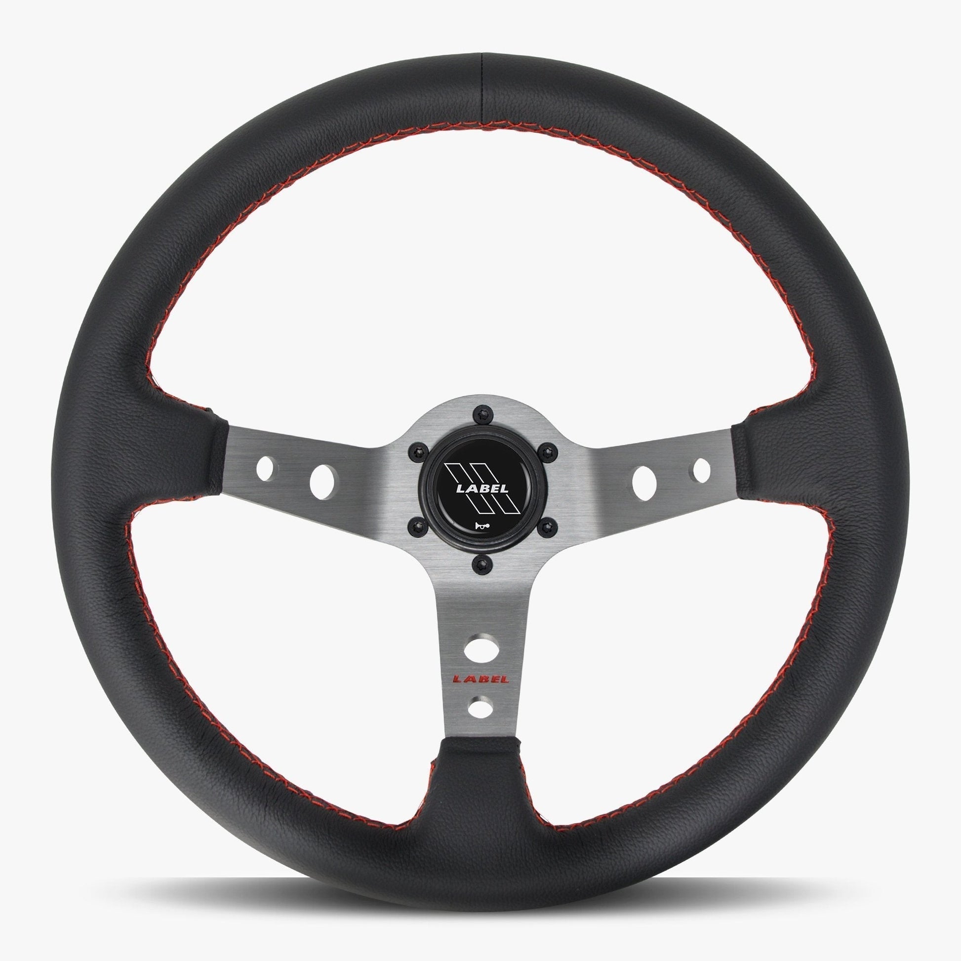 The Daytona Steering Wheel | Black Leather | Graphite Spokes | Red Stitching - Korvel