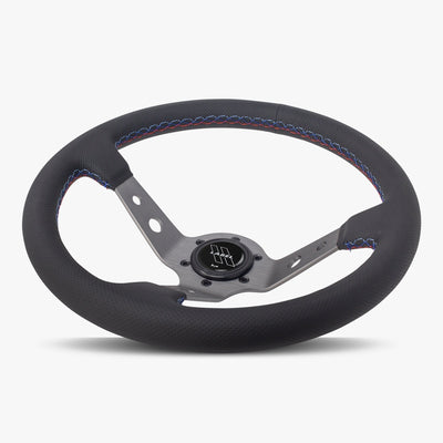 The Daytona Steering Wheel | Black Perforated Leather | Graphite Spokes | Bavarian Stitch Design - Korvel