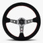 The Daytona Steering Wheel | Black Alcantara with Graphite Spokes & Red Stitching - Korvel