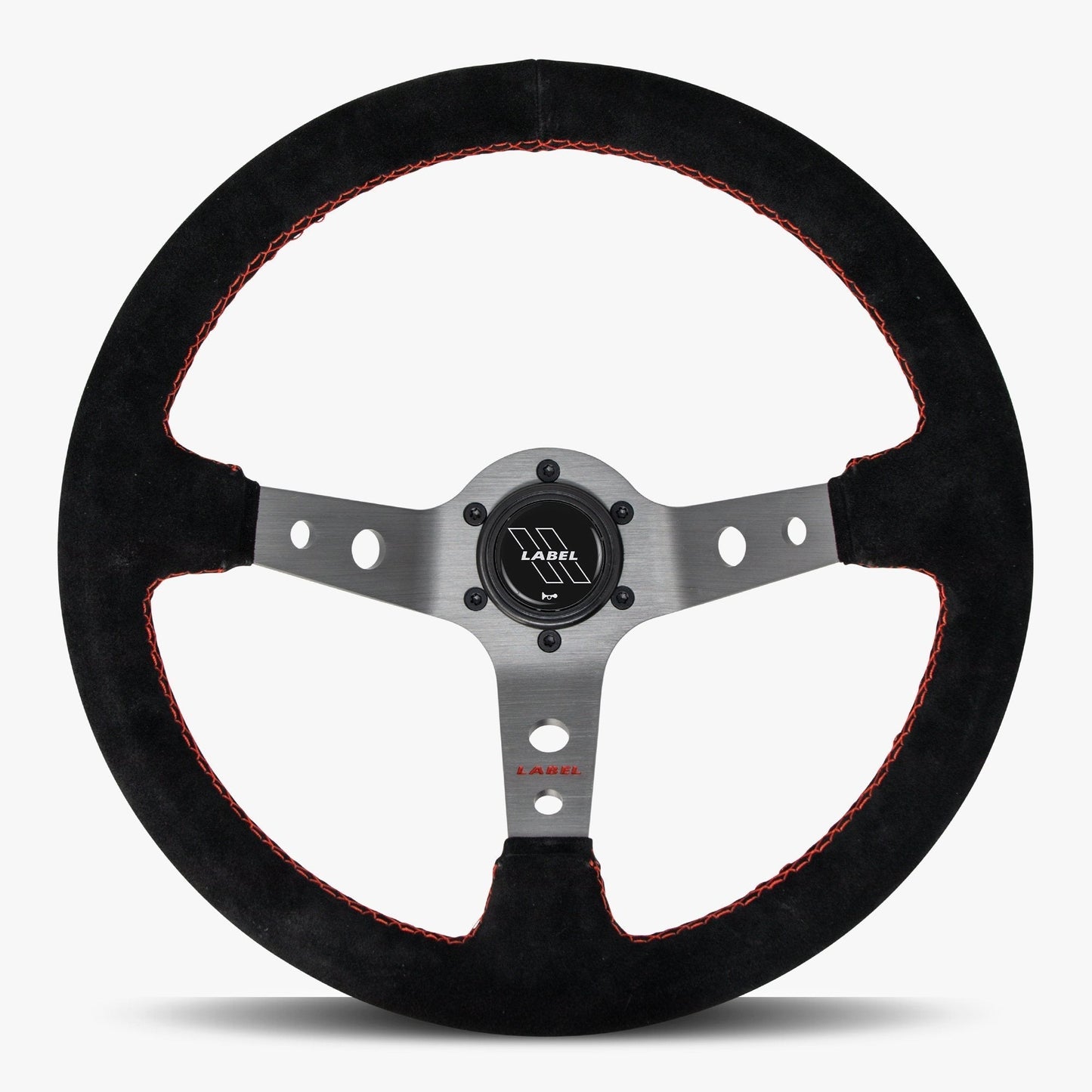 The Daytona Steering Wheel | Black Alcantara with Graphite Spokes & Red Stitching - Korvel