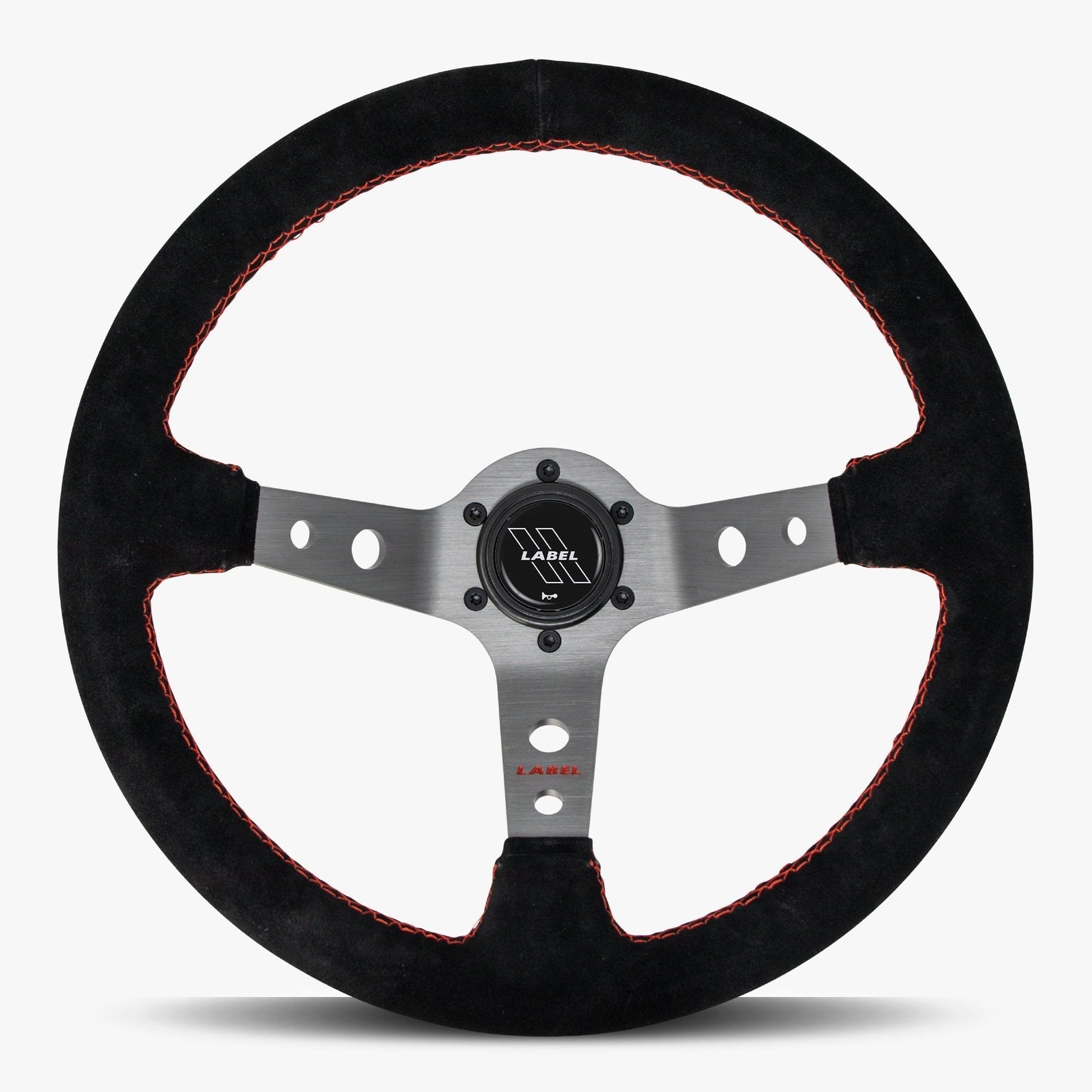 The Daytona Steering Wheel | Black Alcantara with Graphite Spokes & Red Stitching - Korvel