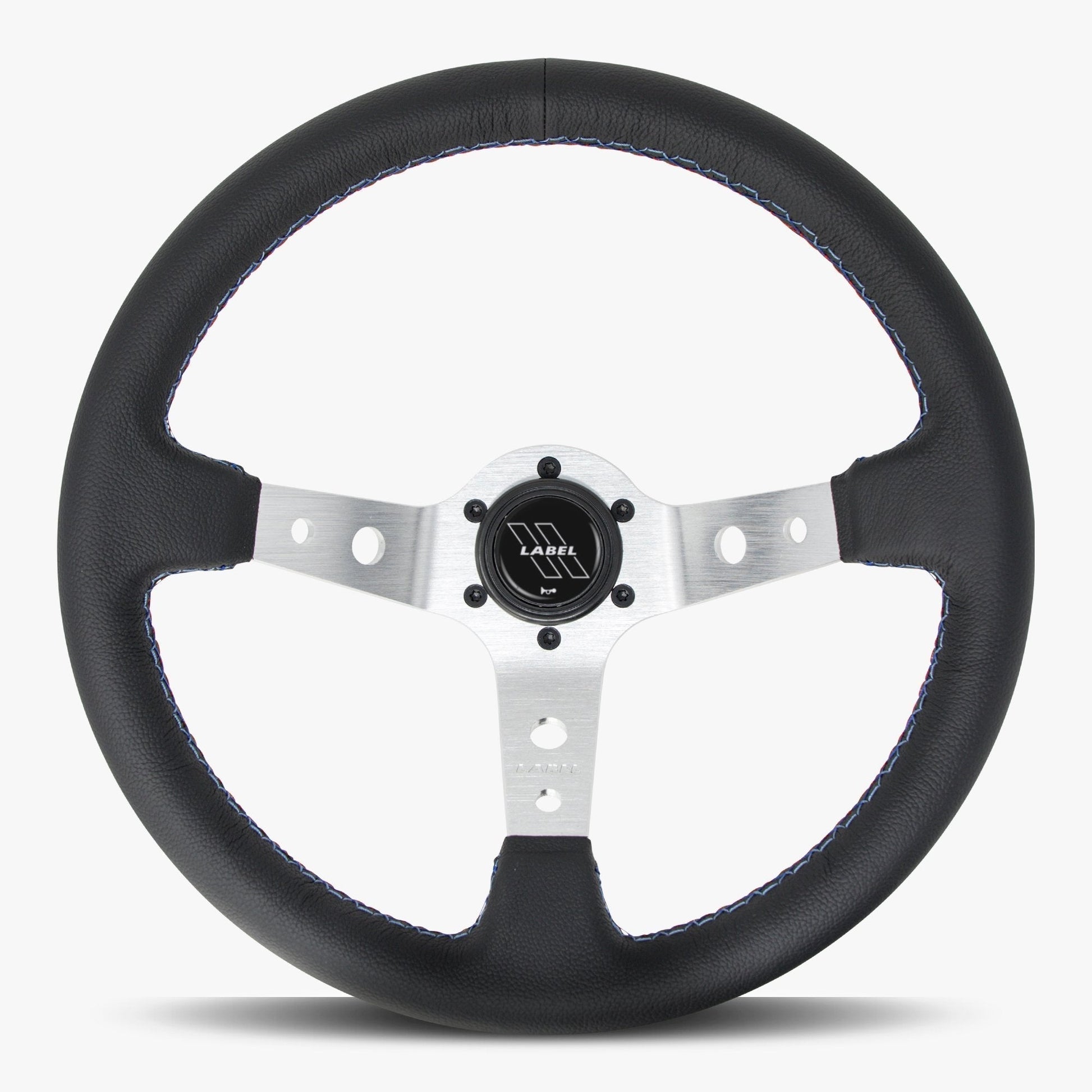 The Daytona Steering Wheel | Black Leather & Silver Spokes | Bavarian Stitch Design - Korvel