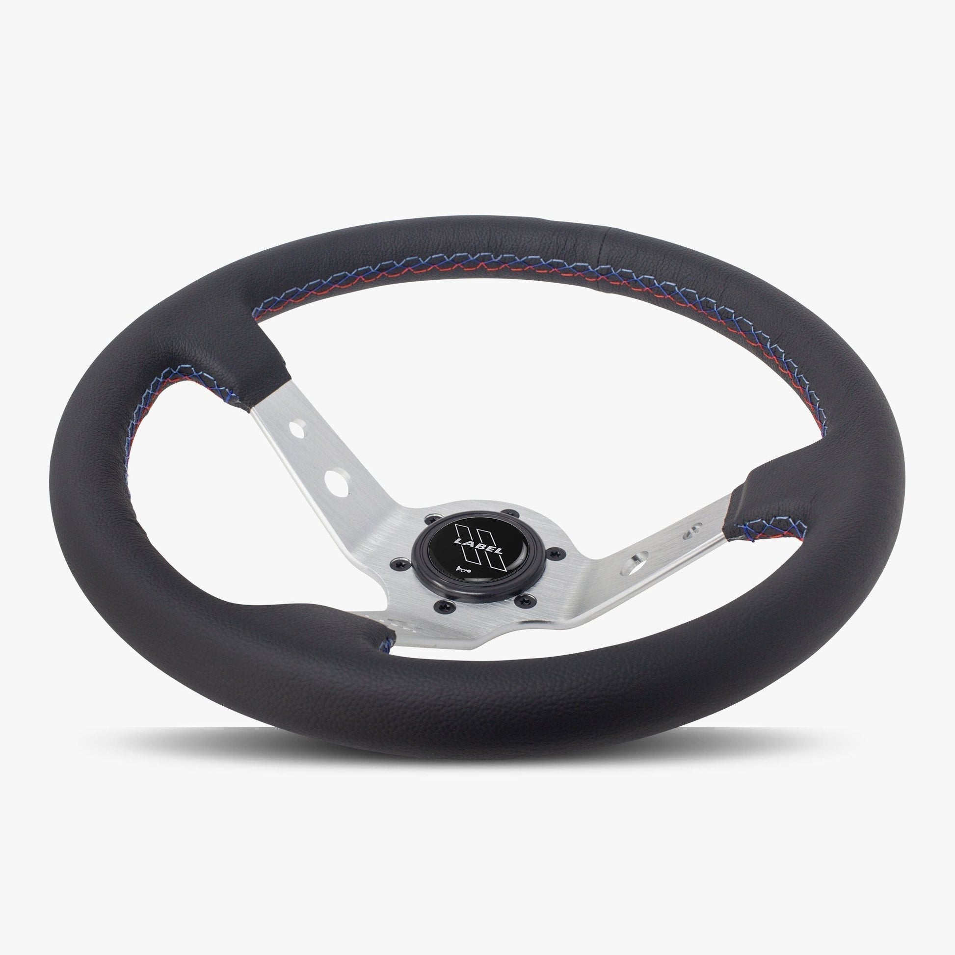 The Daytona Steering Wheel | Black Leather & Silver Spokes | Bavarian Stitch Design - Korvel