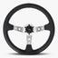 The Daytona Steering Wheel | Black Leather | Silver Spokes | White Stitching - Korvel