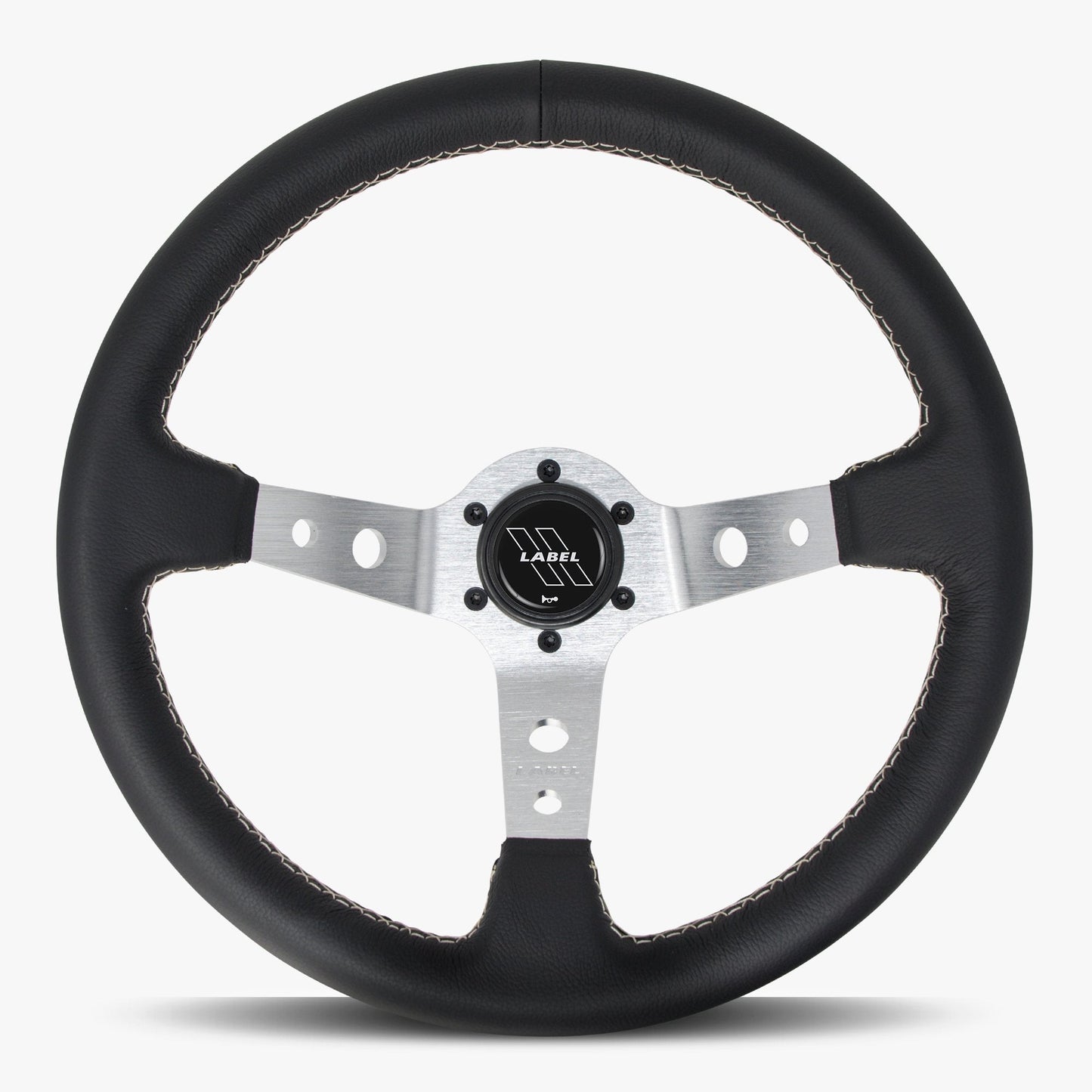 The Daytona Steering Wheel | Black Leather | Silver Spokes | White Stitching - Korvel