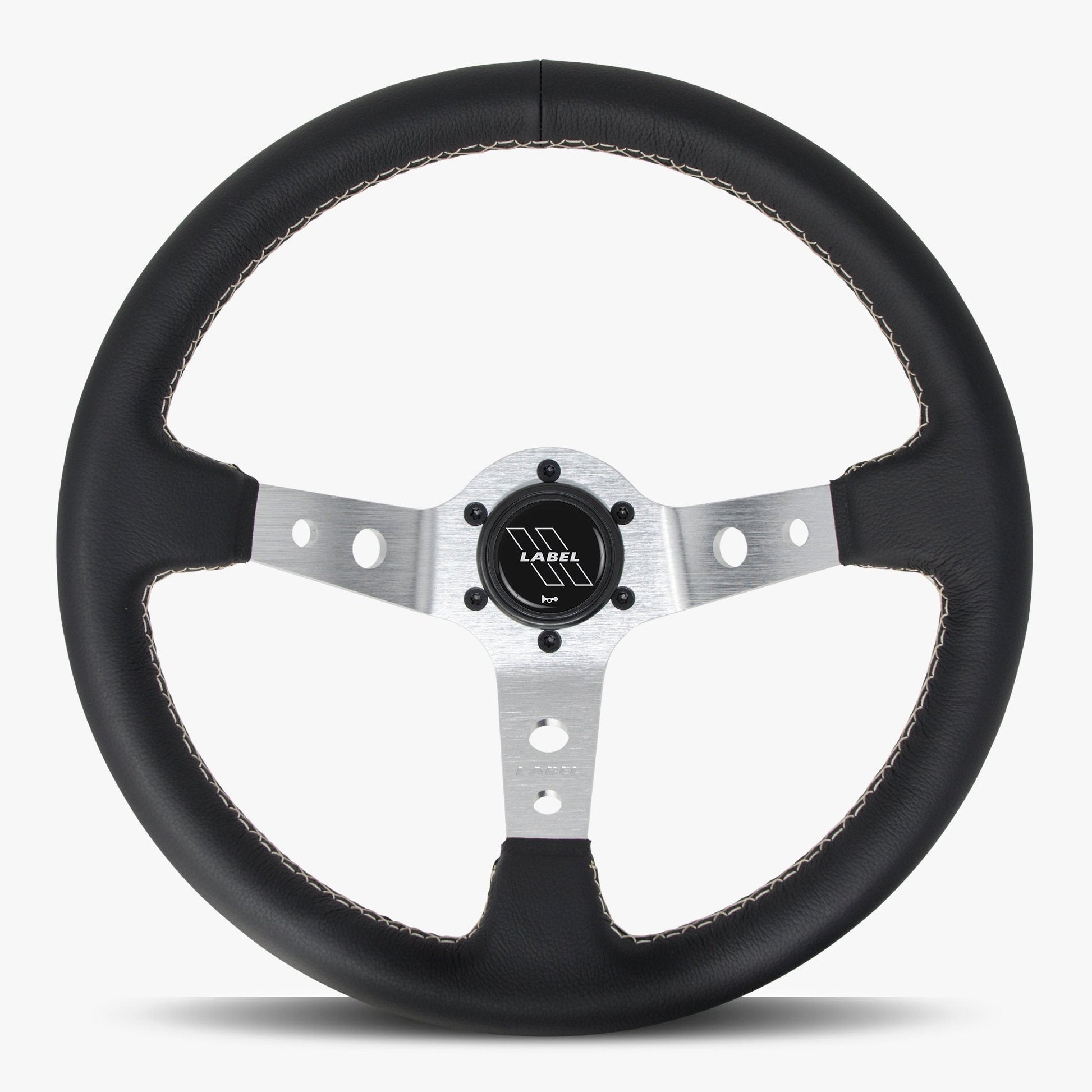 The Daytona Steering Wheel | Black Leather | Silver Spokes | White Stitching - Korvel