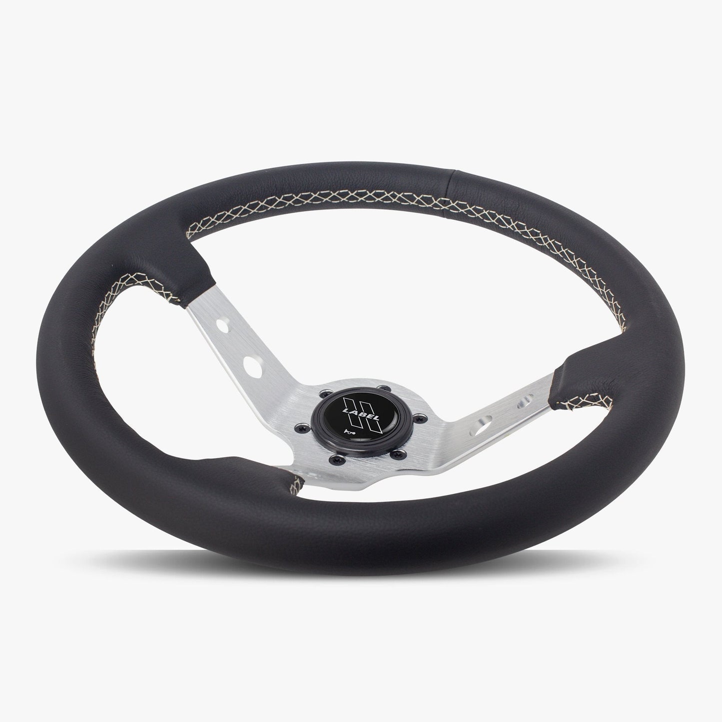 The Daytona Steering Wheel | Black Leather | Silver Spokes | White Stitching - Korvel