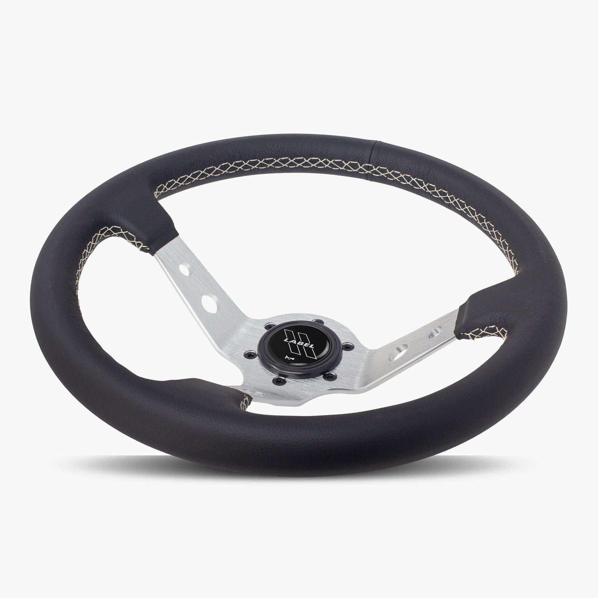 The Daytona Steering Wheel | Black Leather | Silver Spokes | White Stitching - Korvel