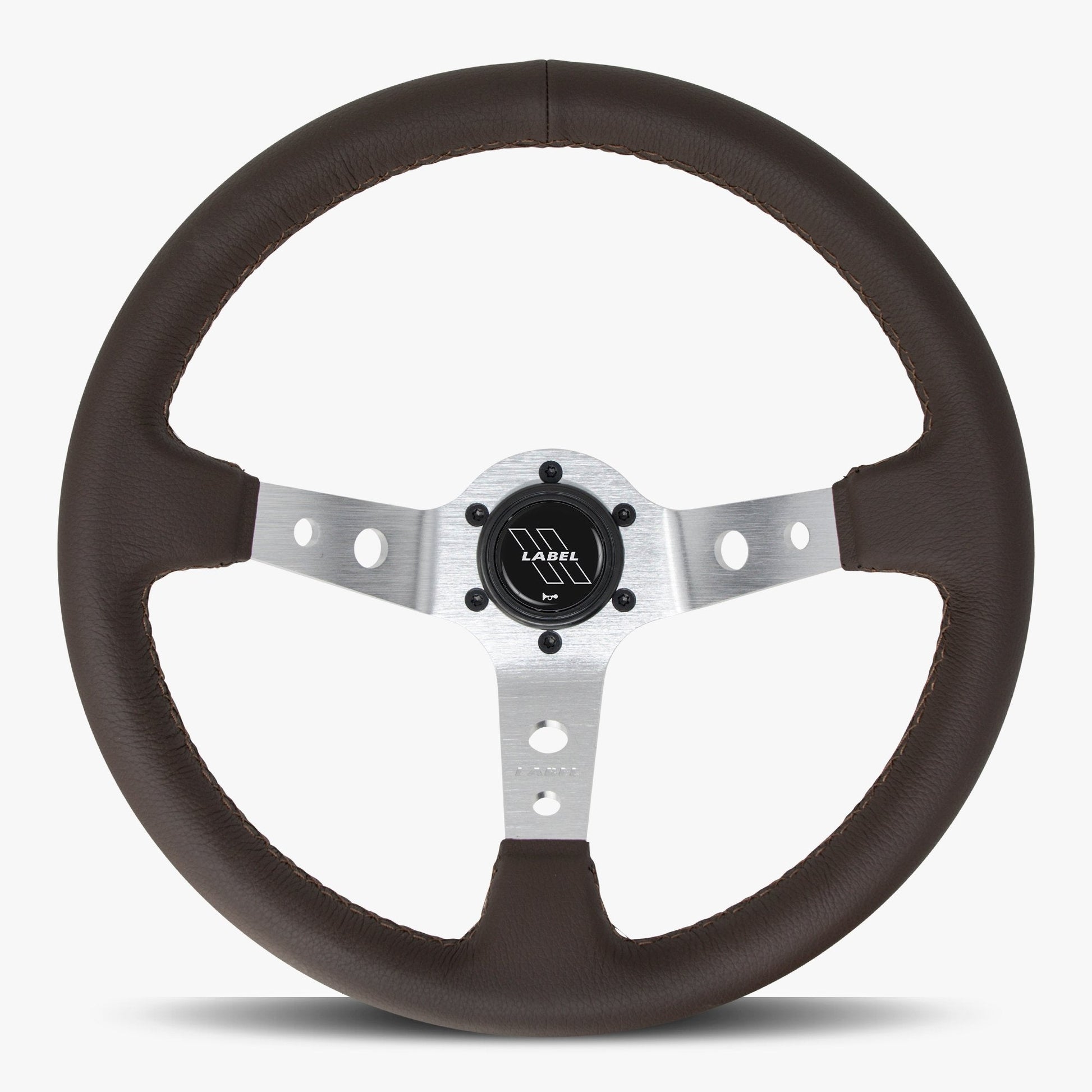 The Daytona Steering Wheel | Luxurious Nappa Brown Leather | Silver Anodized Spokes - Korvel