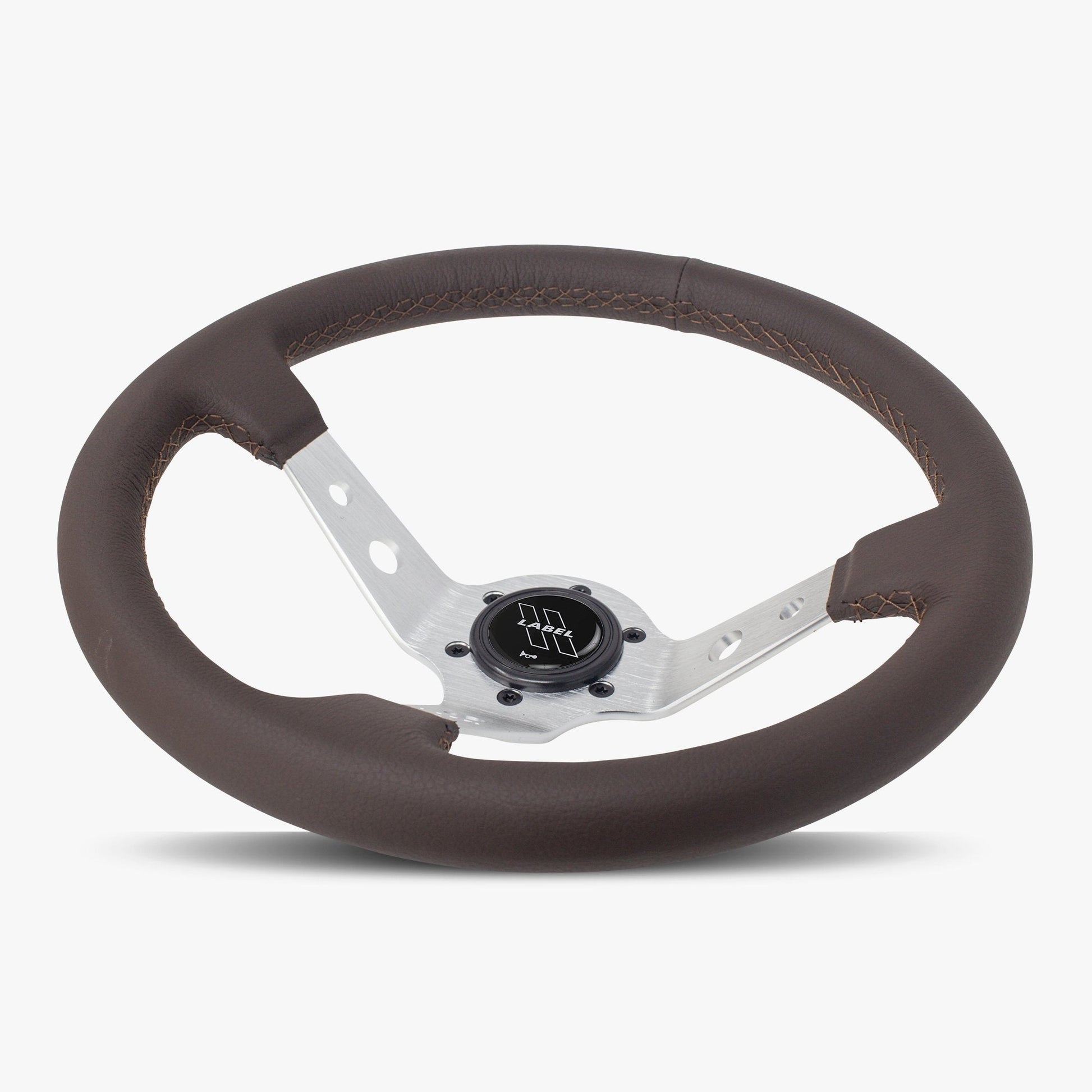 The Daytona Steering Wheel | Luxurious Nappa Brown Leather | Silver Anodized Spokes - Korvel
