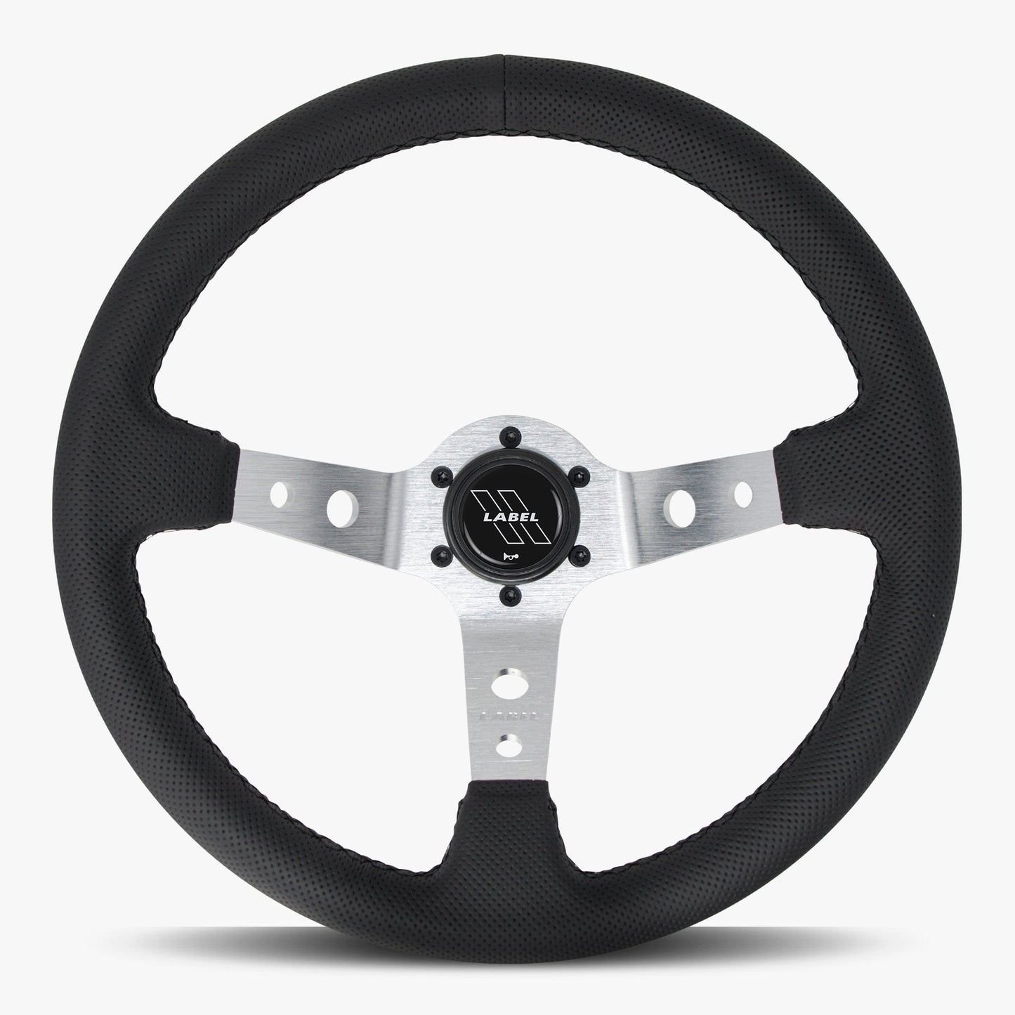 The Daytona Steering Wheel | Black Perforated Leather | Silver Spokes | Black Stitching - Korvel