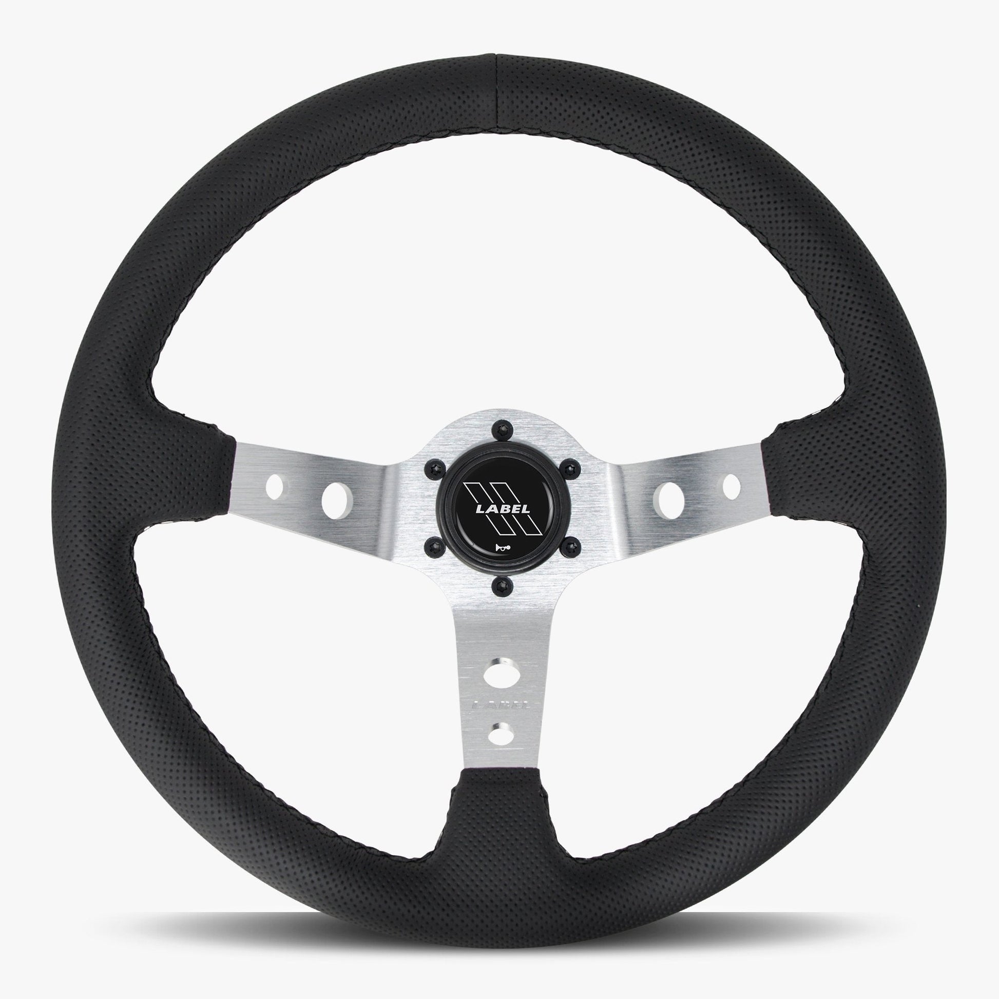 The Daytona Steering Wheel | Black Perforated Leather | Silver Spokes | Black Stitching - Korvel