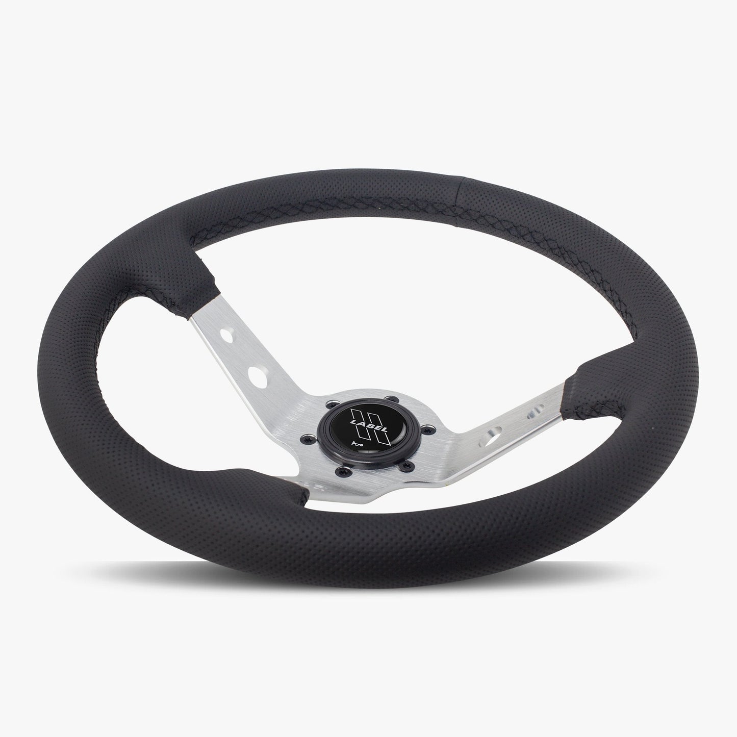 The Daytona Steering Wheel | Black Perforated Leather | Silver Spokes | Black Stitching - Korvel