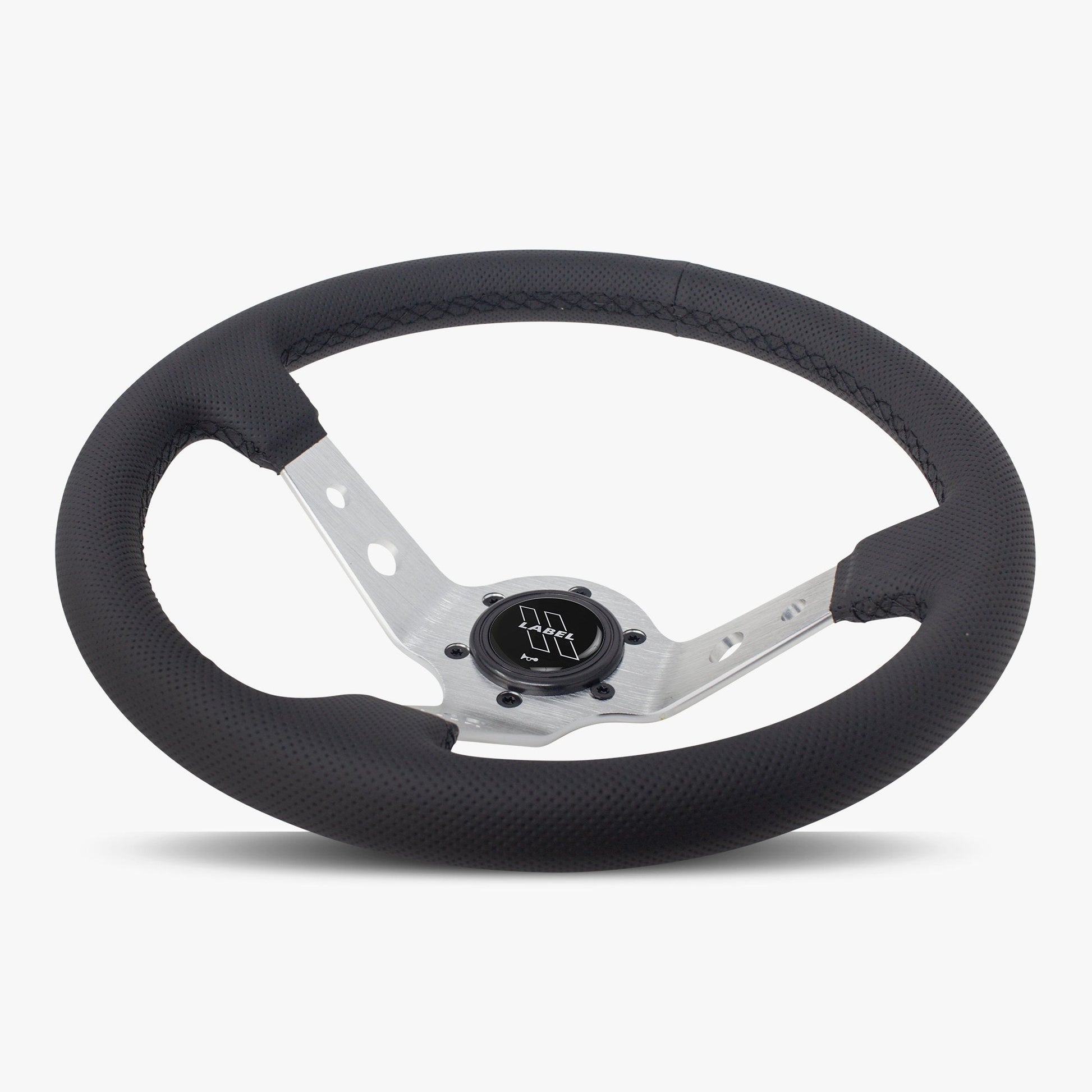 The Daytona Steering Wheel | Black Perforated Leather | Silver Spokes | Black Stitching - Korvel