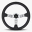 The Daytona Steering Wheel | Black Perforated Leather | Silver Spoke | Bavarian Stitch Design - Korvel