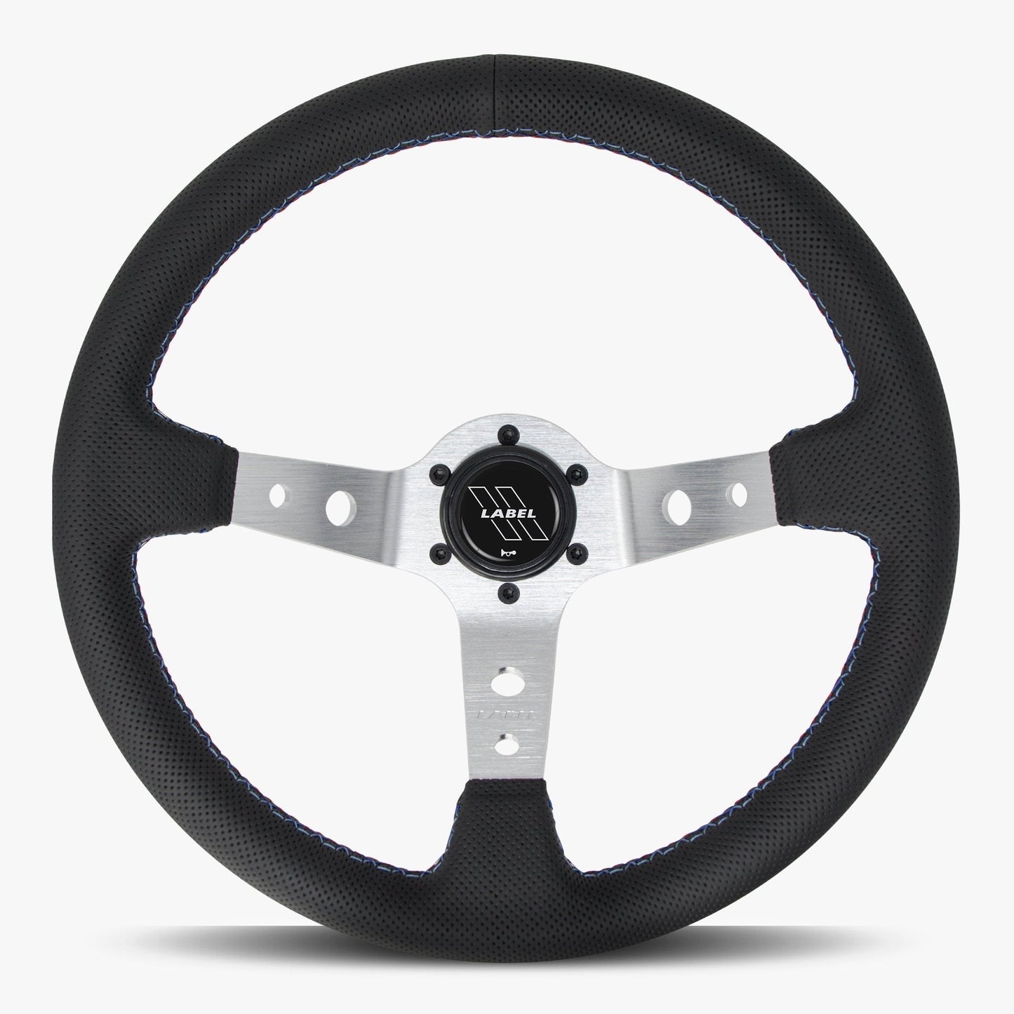The Daytona Steering Wheel | Black Perforated Leather | Silver Spoke | Bavarian Stitch Design - Korvel
