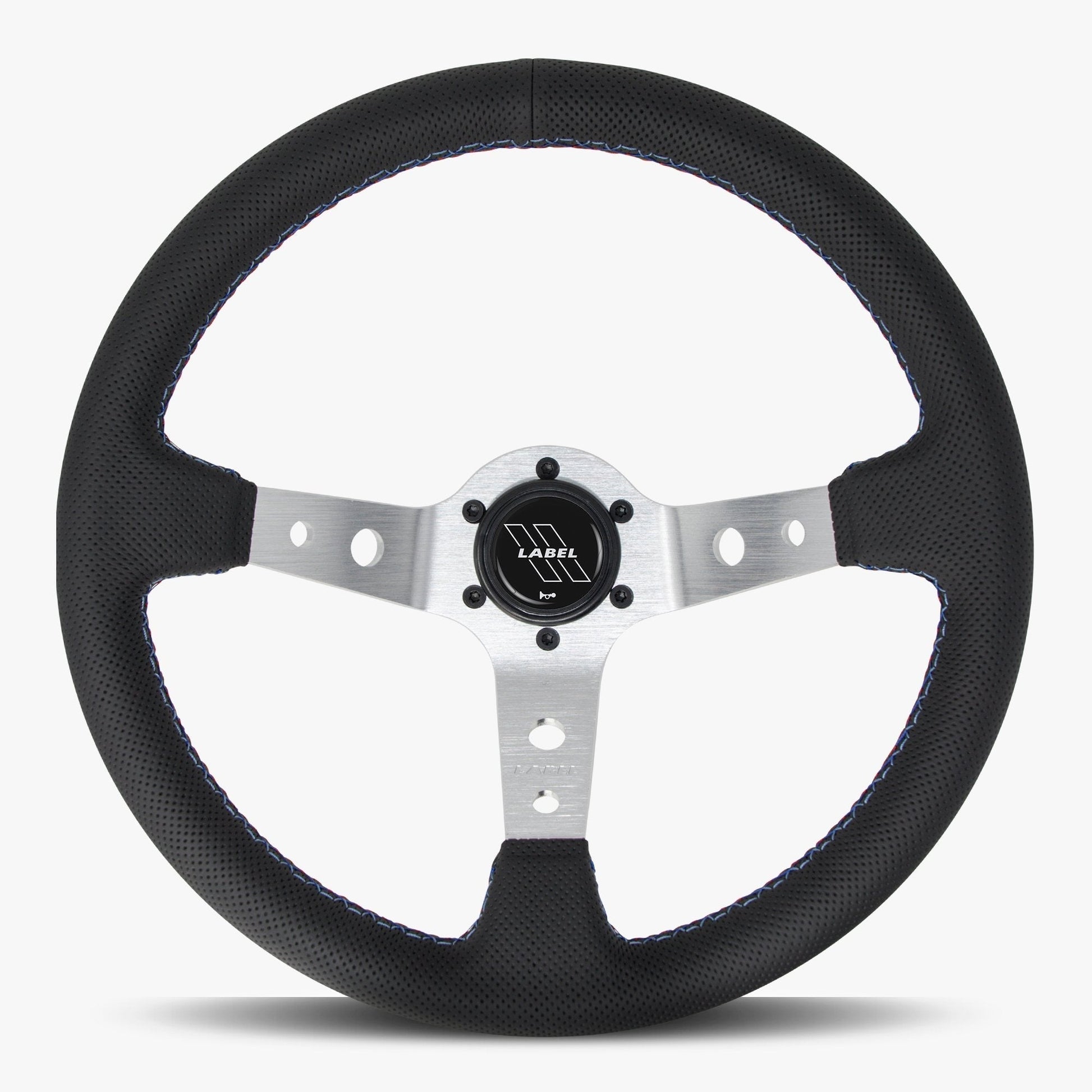 The Daytona Steering Wheel | Black Perforated Leather | Silver Spoke | Bavarian Stitch Design - Korvel